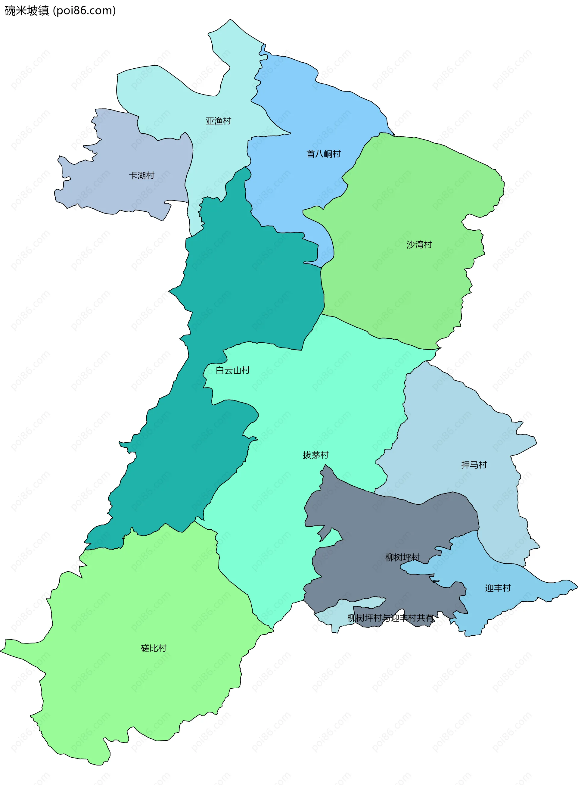 碗米坡镇边界地图(五级行政区划)