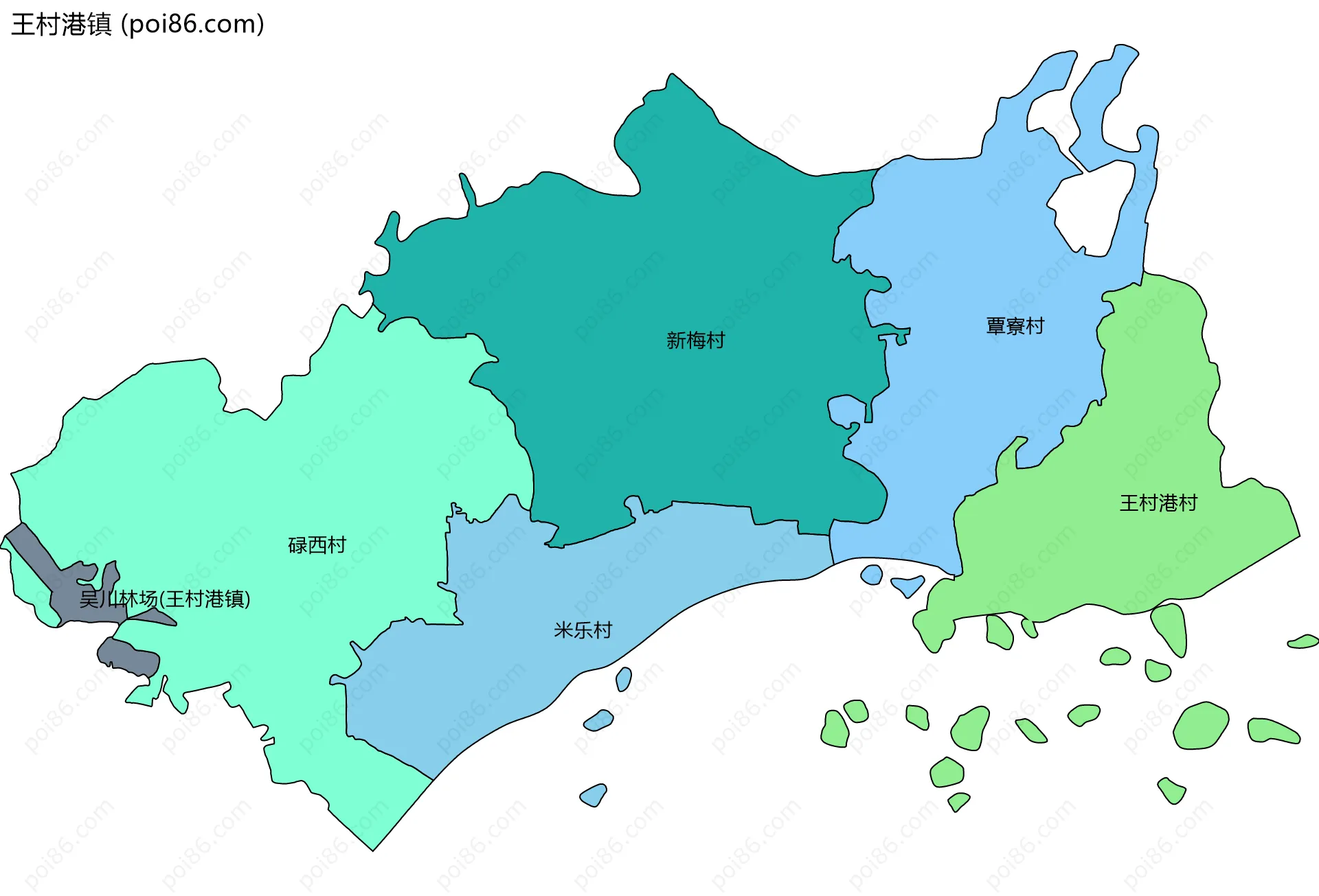 王村港镇边界地图(五级行政区划)