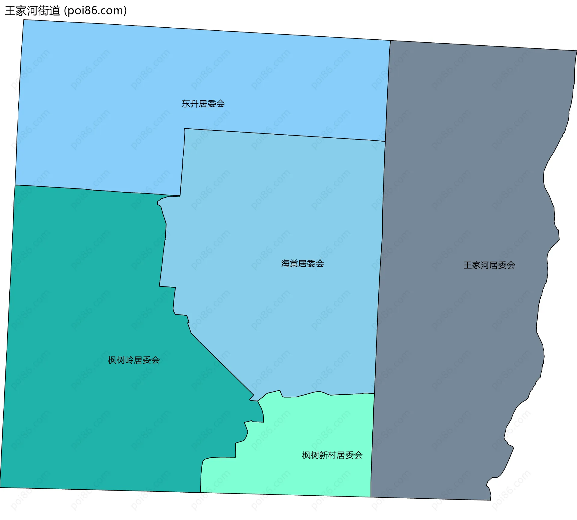 王家河街道边界地图(五级行政区划)