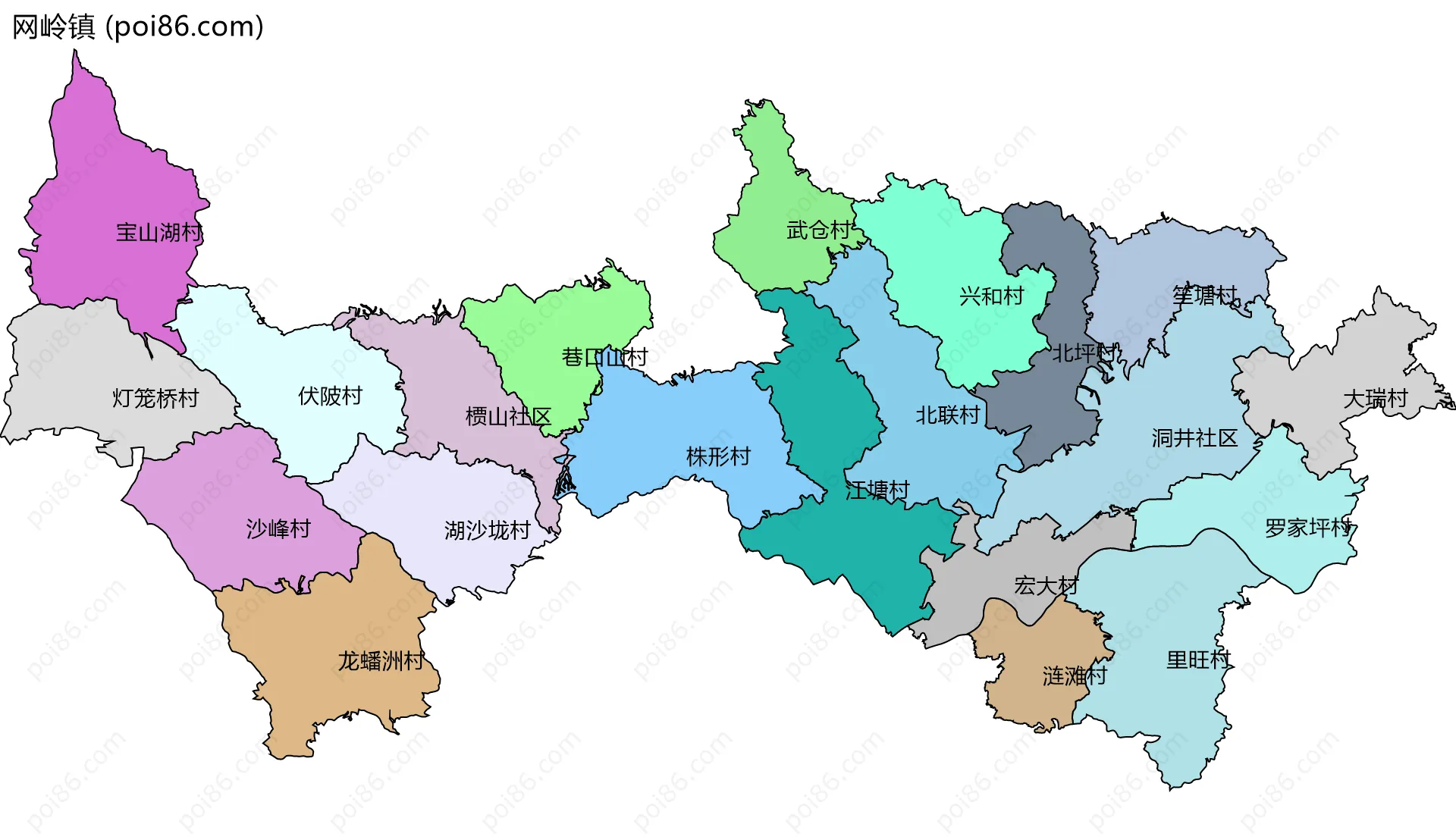 网岭镇边界地图(五级行政区划)