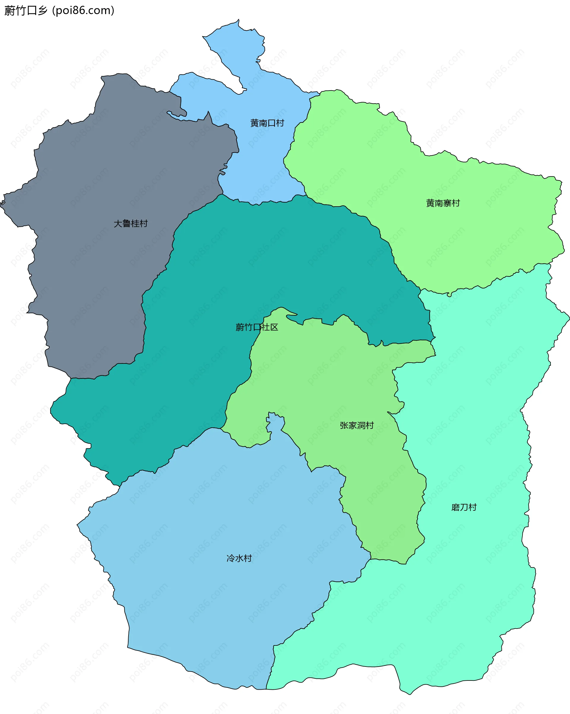 蔚竹口乡边界地图(五级行政区划)