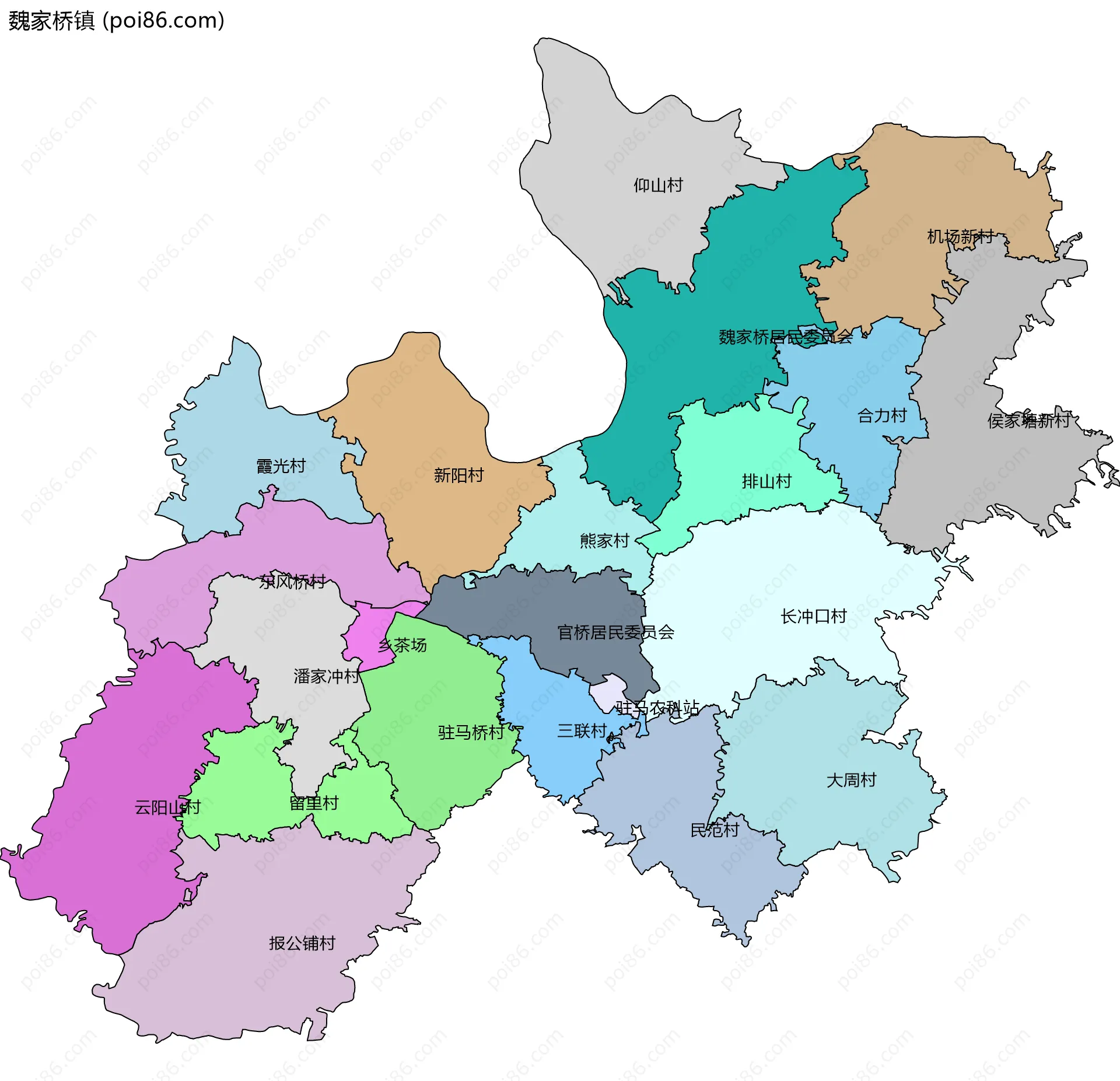 魏家桥镇边界地图(五级行政区划)