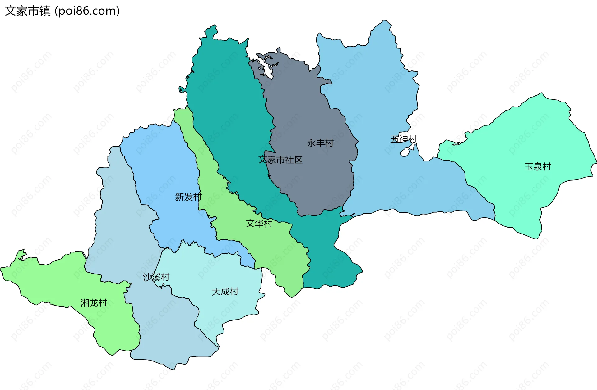 文家市镇边界地图(五级行政区划)