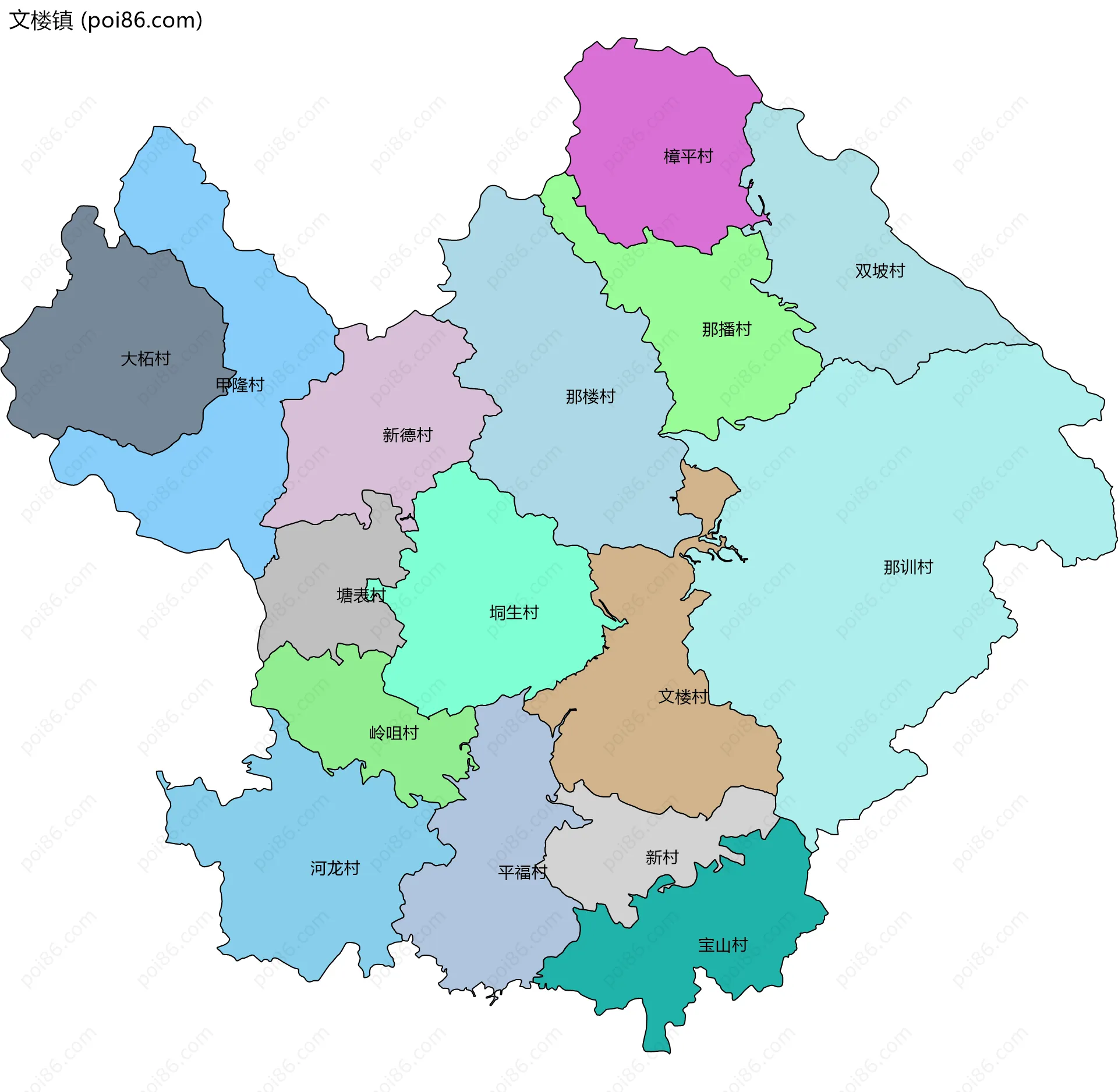 文楼镇边界地图(五级行政区划)