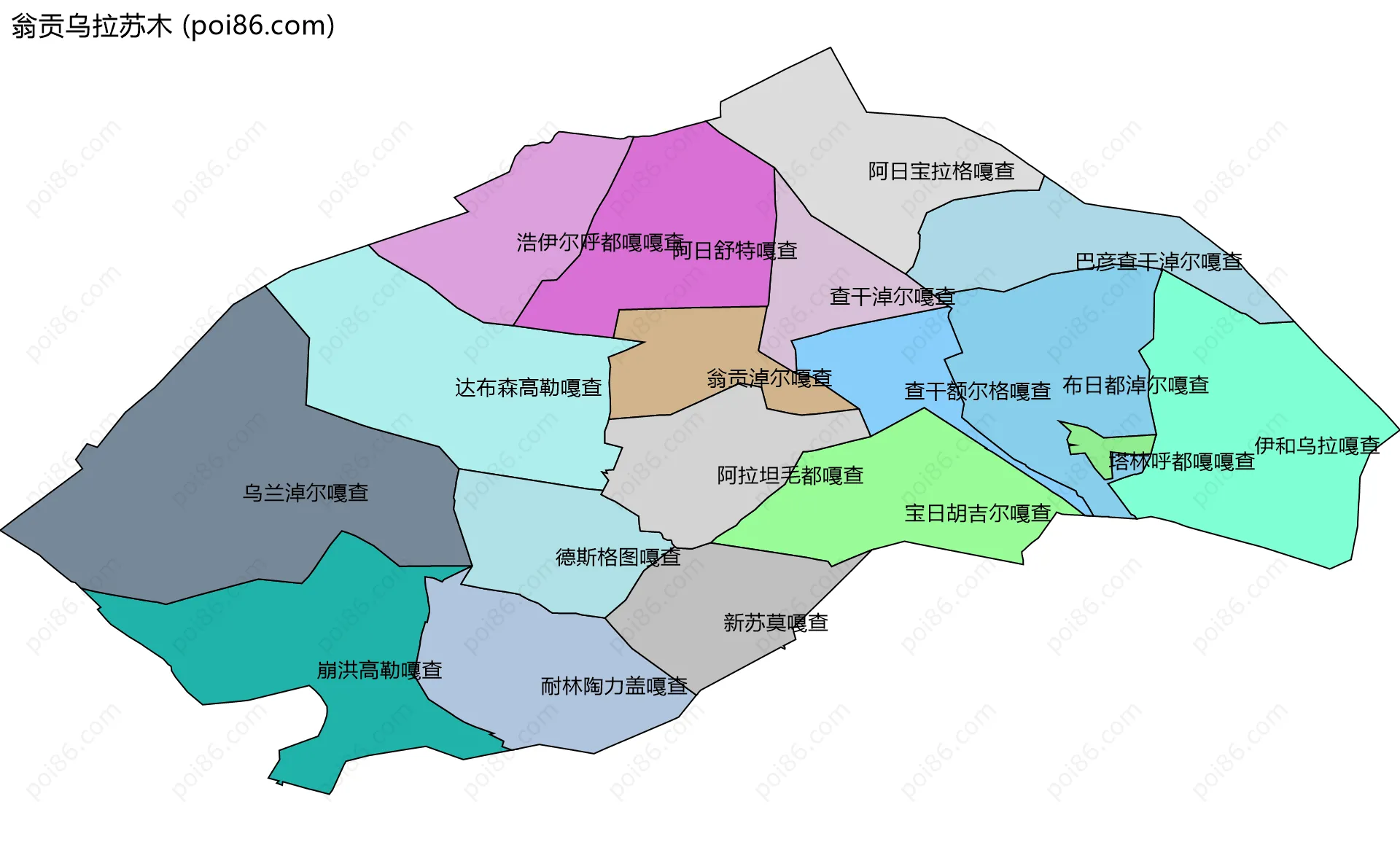 翁贡乌拉苏木边界地图(五级行政区划)