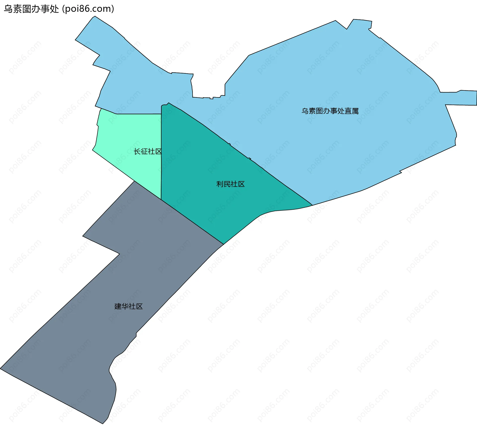 乌素图办事处边界地图(五级行政区划)