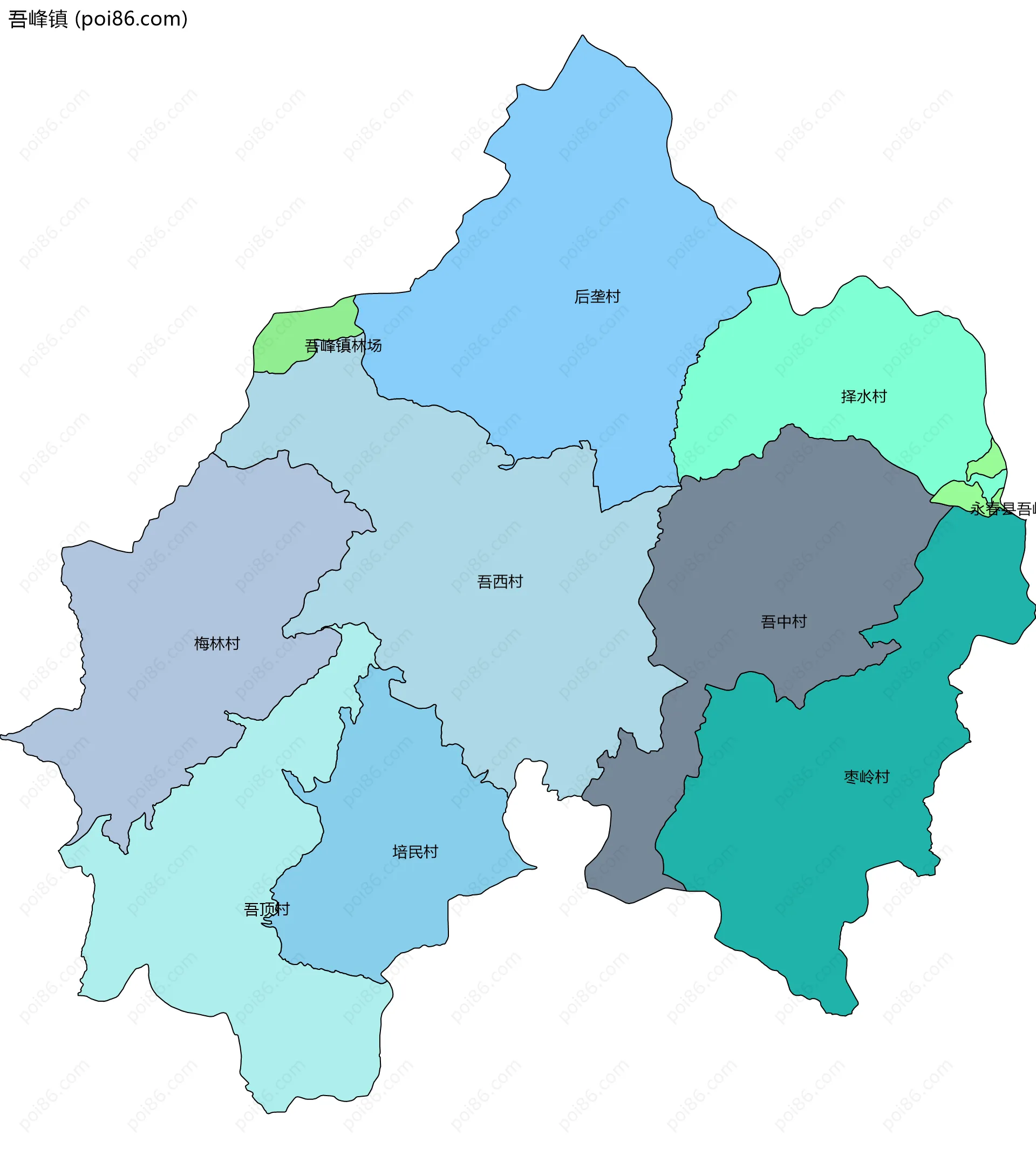 吾峰镇边界地图(五级行政区划)