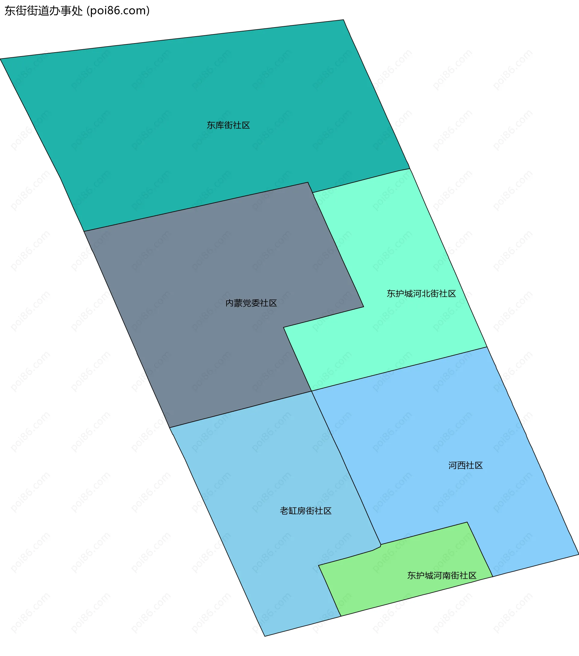 东街街道办事处边界地图(五级行政区划)