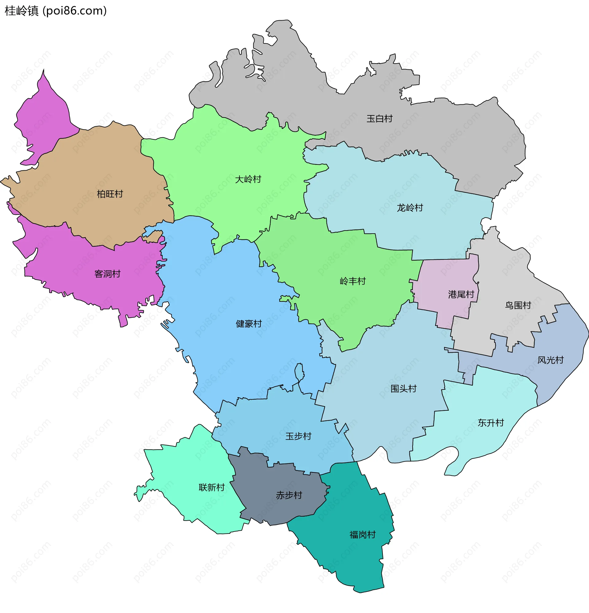 桂岭镇边界地图(五级行政区划)