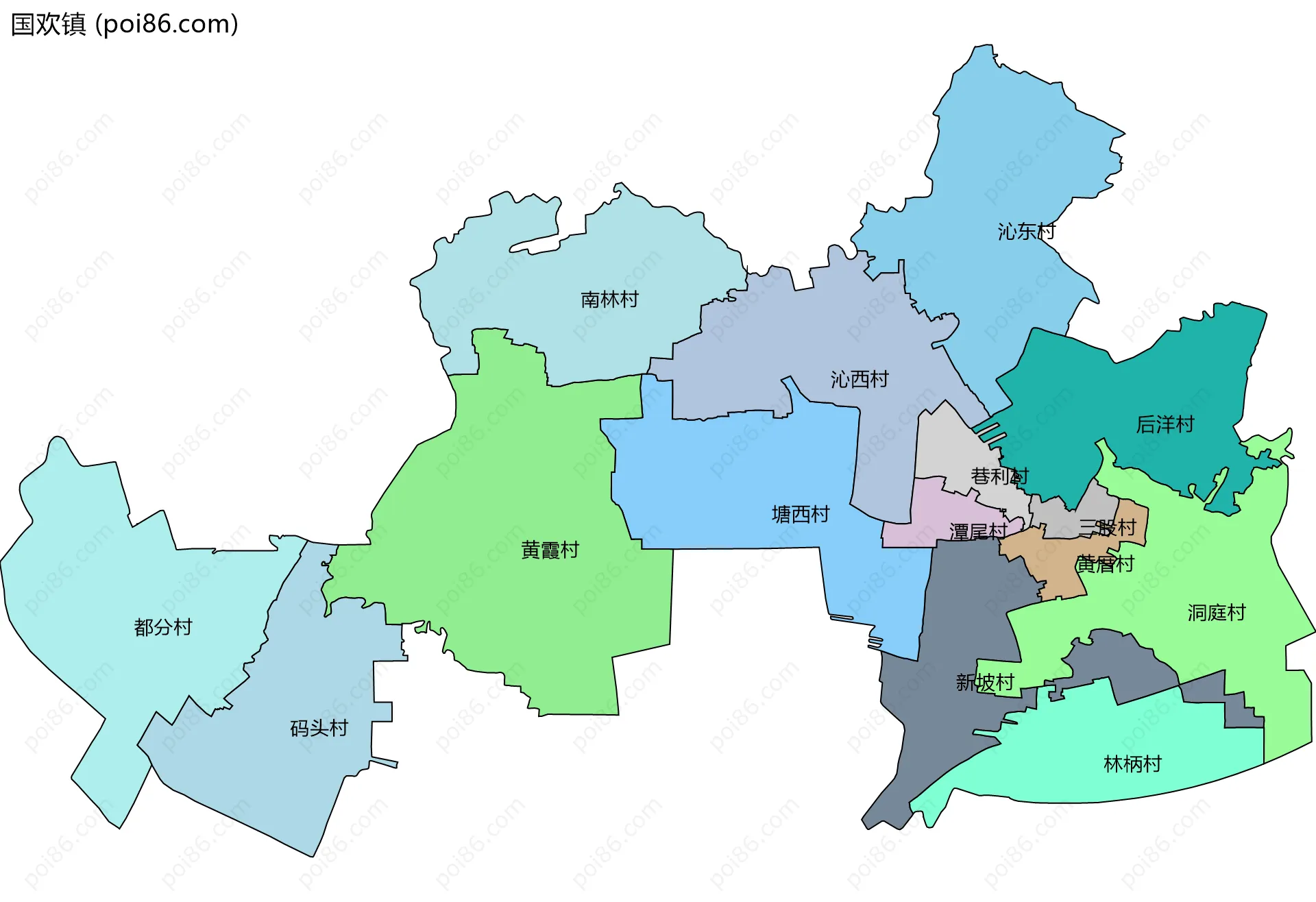 国欢镇边界地图(五级行政区划)