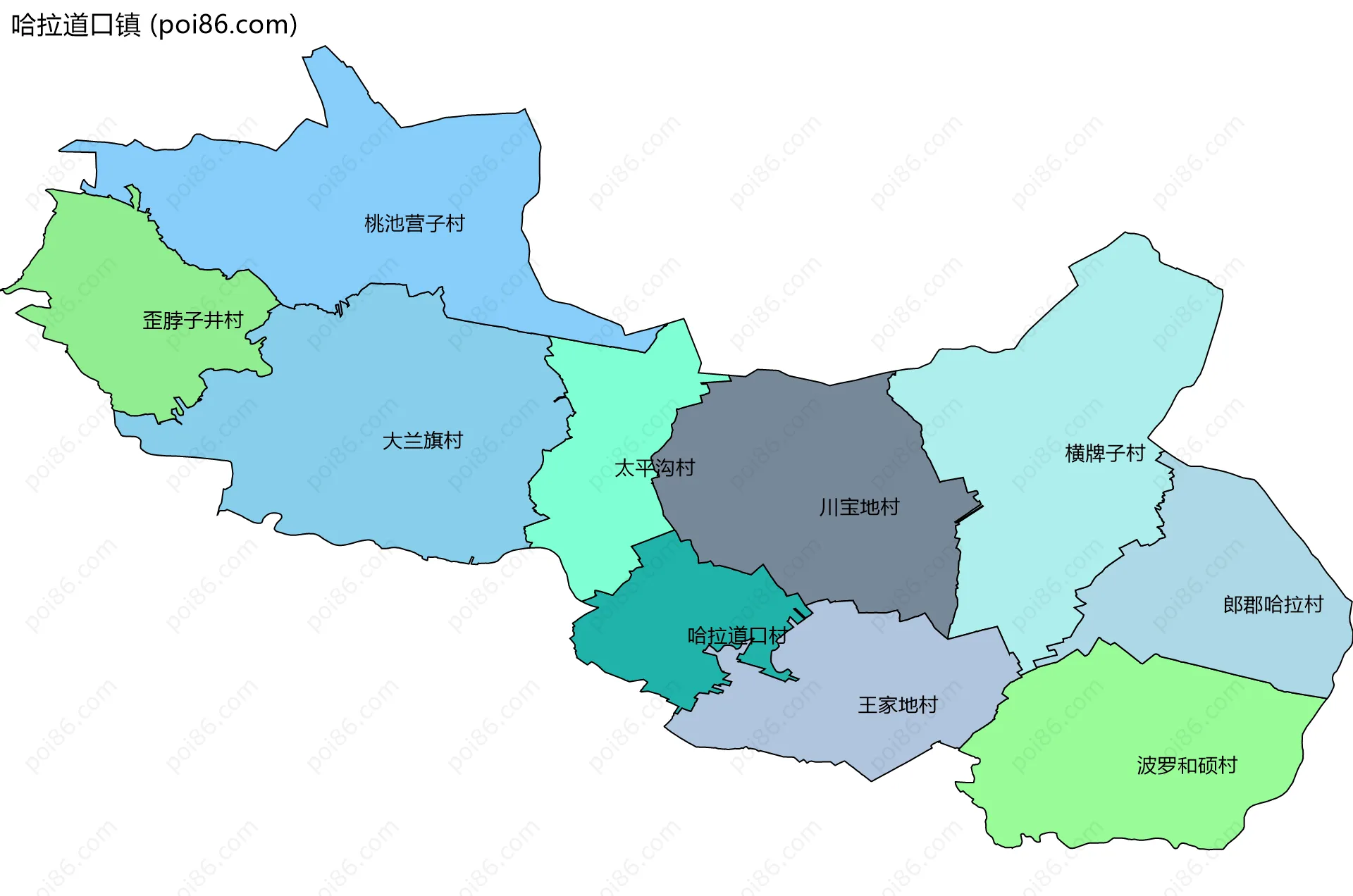 哈拉道口镇边界地图(五级行政区划)