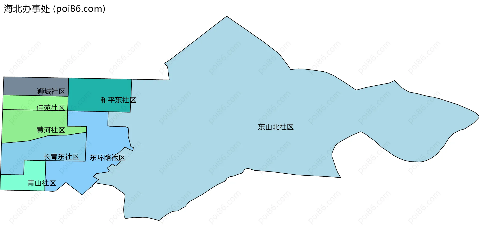海北办事处边界地图(五级行政区划)