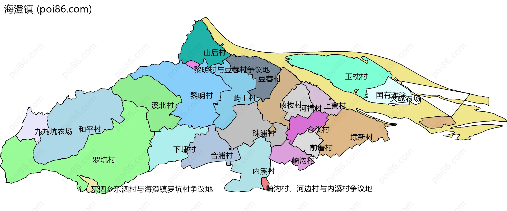 海澄镇边界地图(五级行政区划)