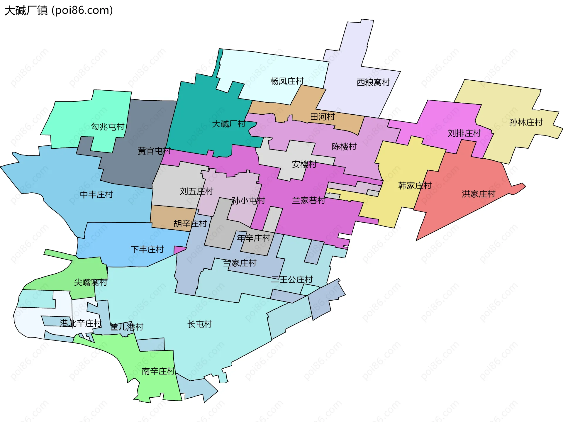大碱厂镇边界地图(五级行政区划)