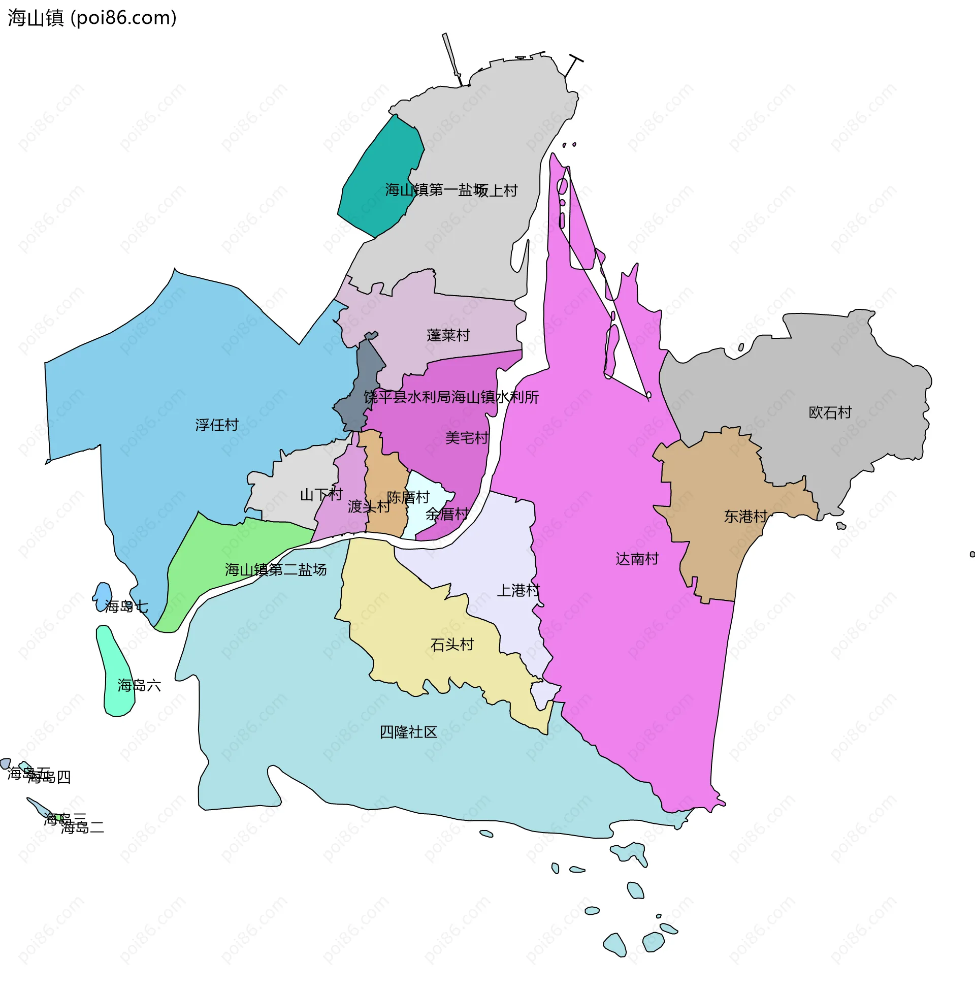 海山镇边界地图(五级行政区划)