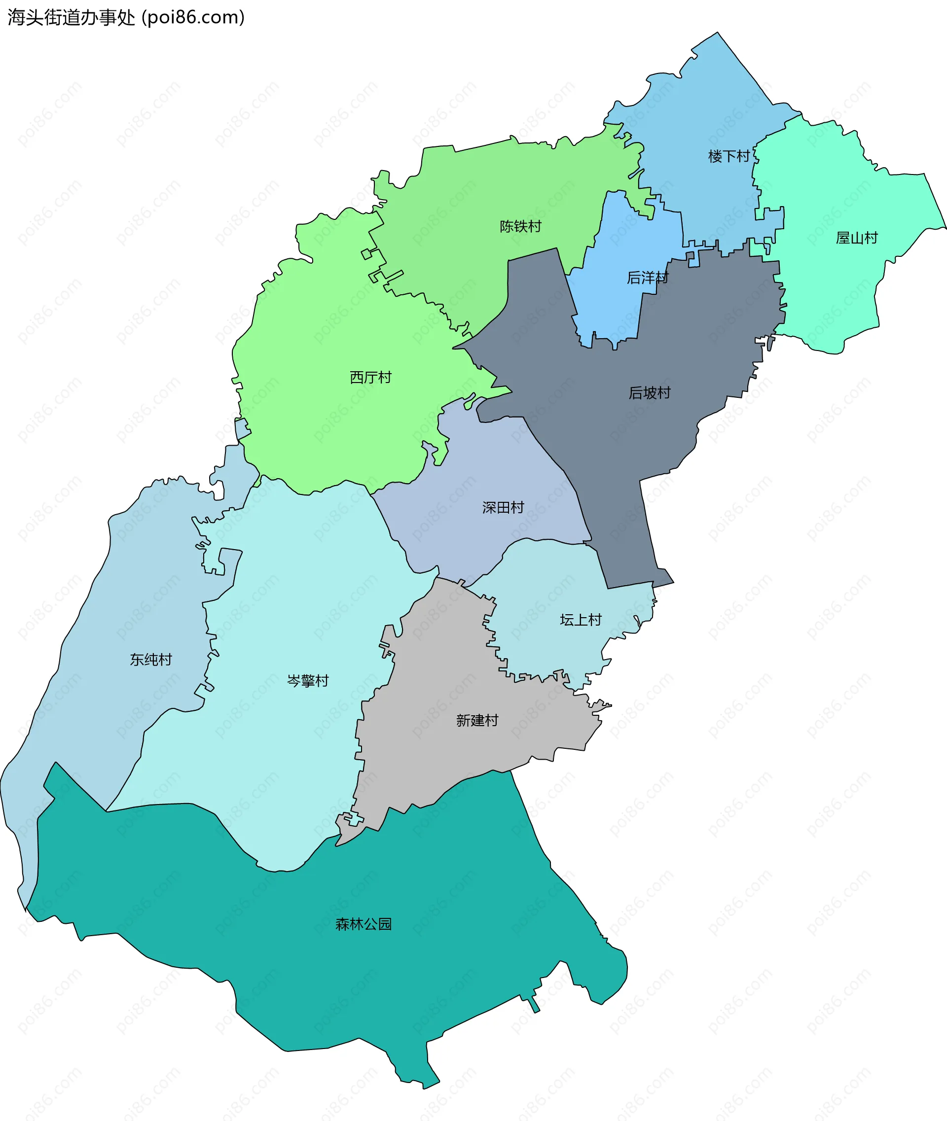 海头街道办事处边界地图(五级行政区划)