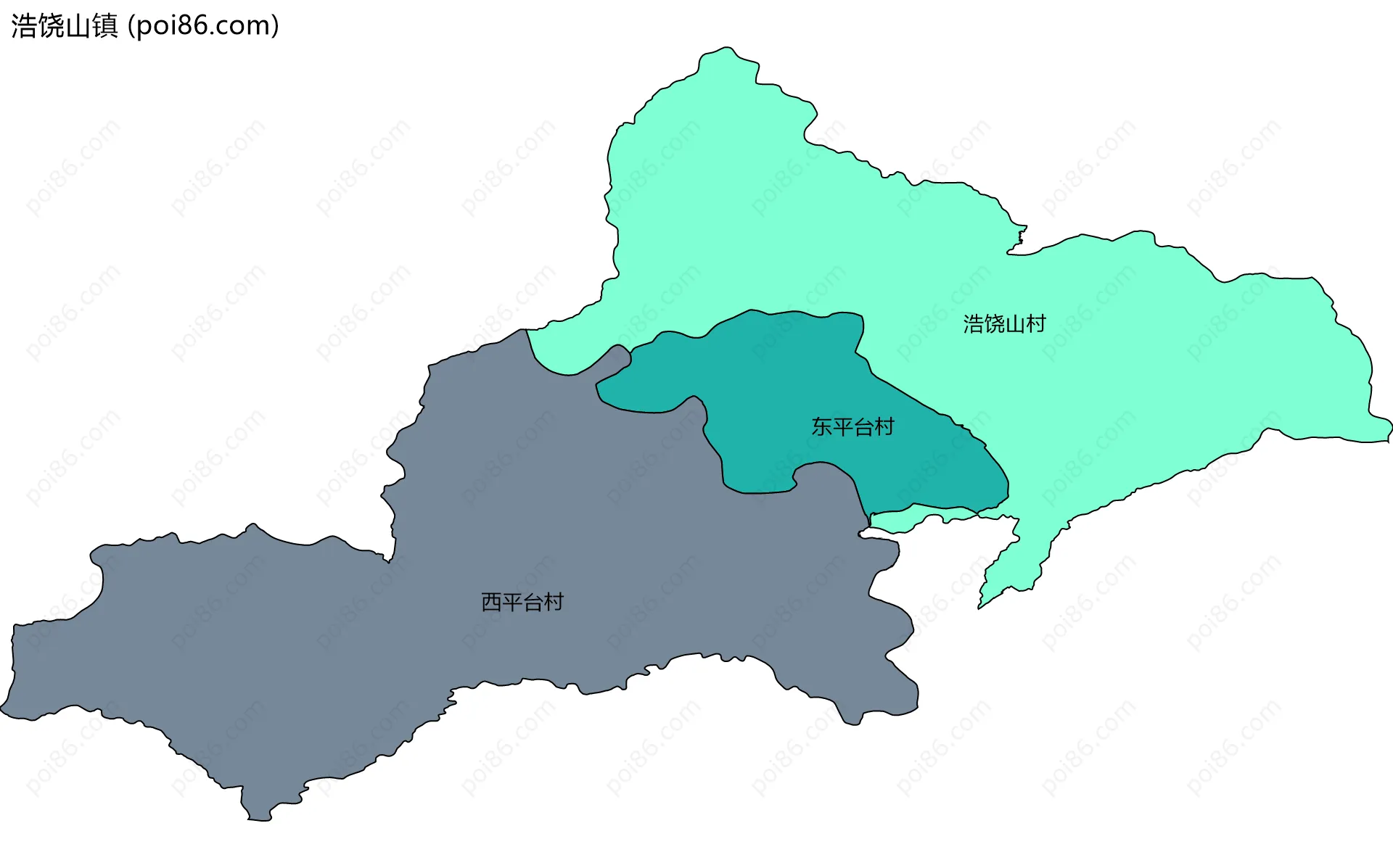 浩饶山镇边界地图(五级行政区划)