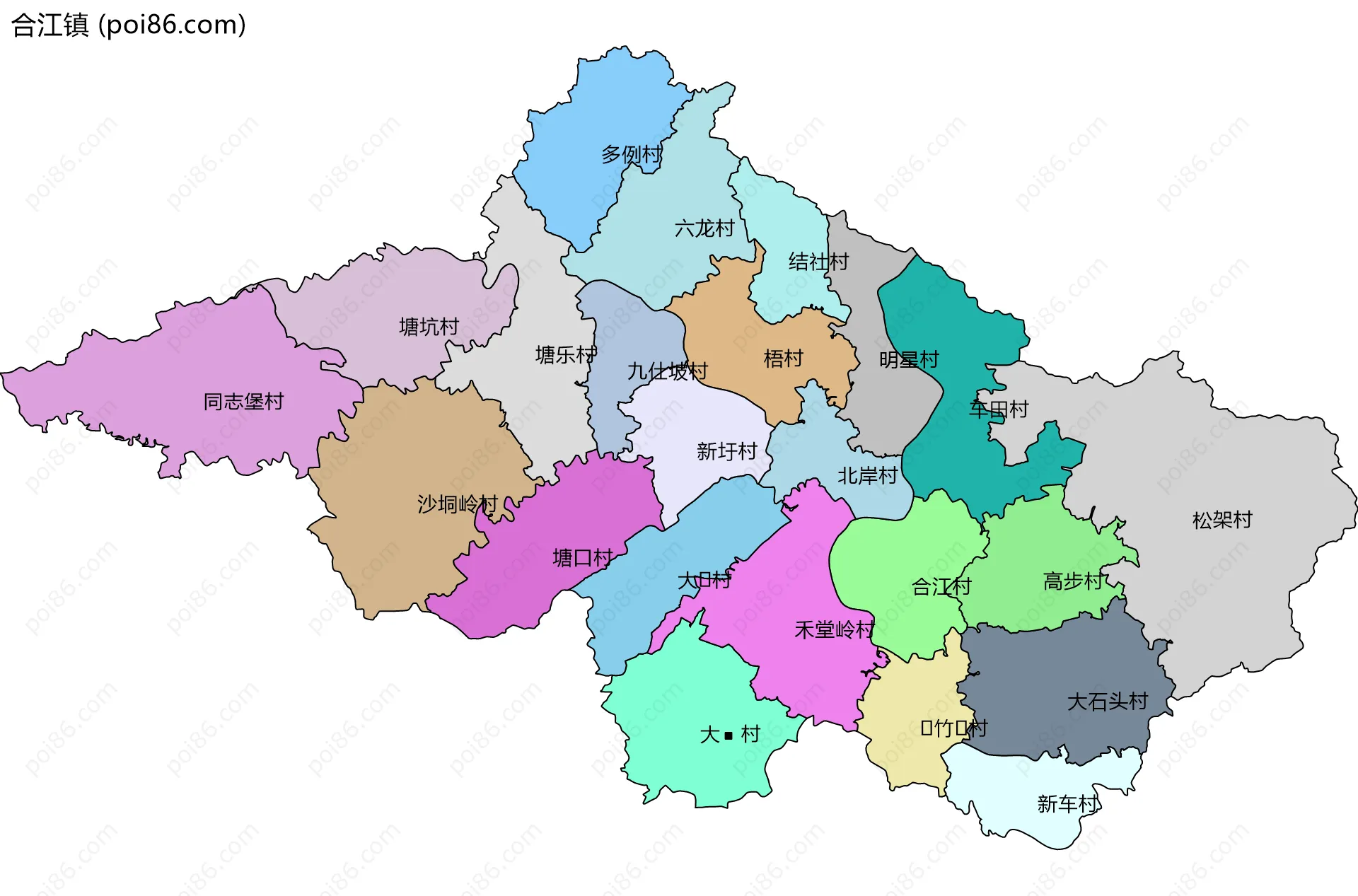 合江镇边界地图(五级行政区划)