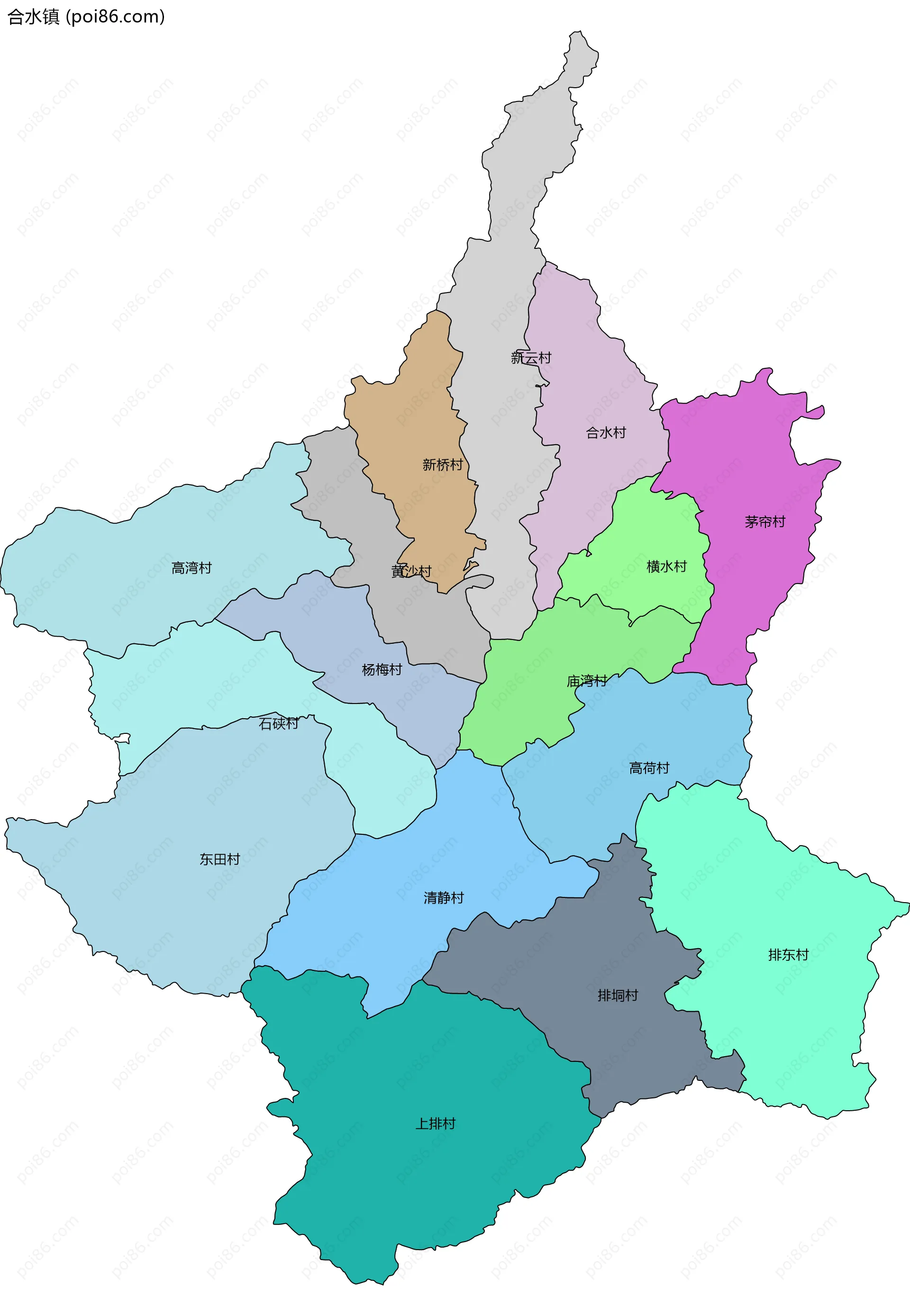 合水镇边界地图(五级行政区划)