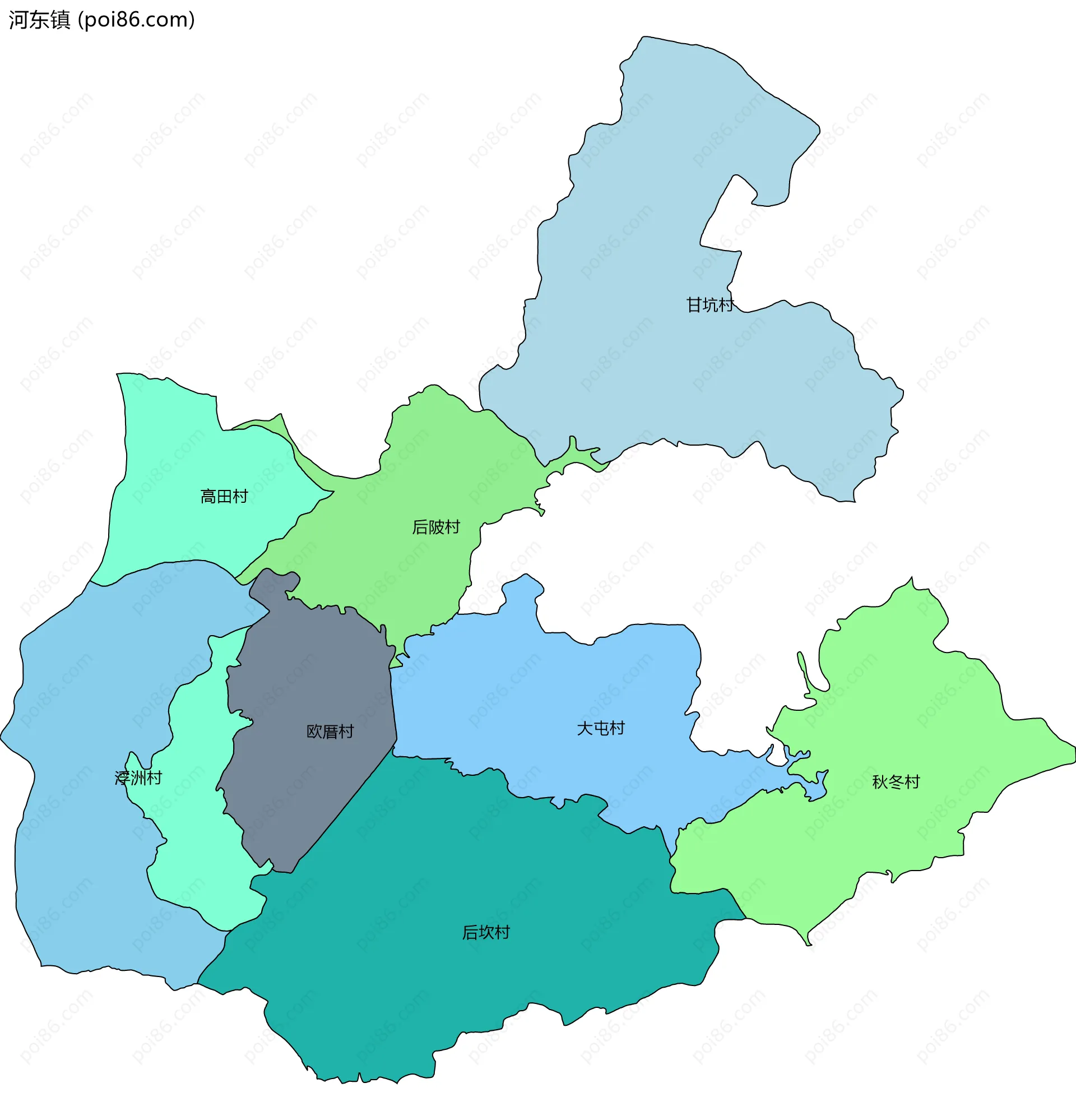 河东镇边界地图(五级行政区划)