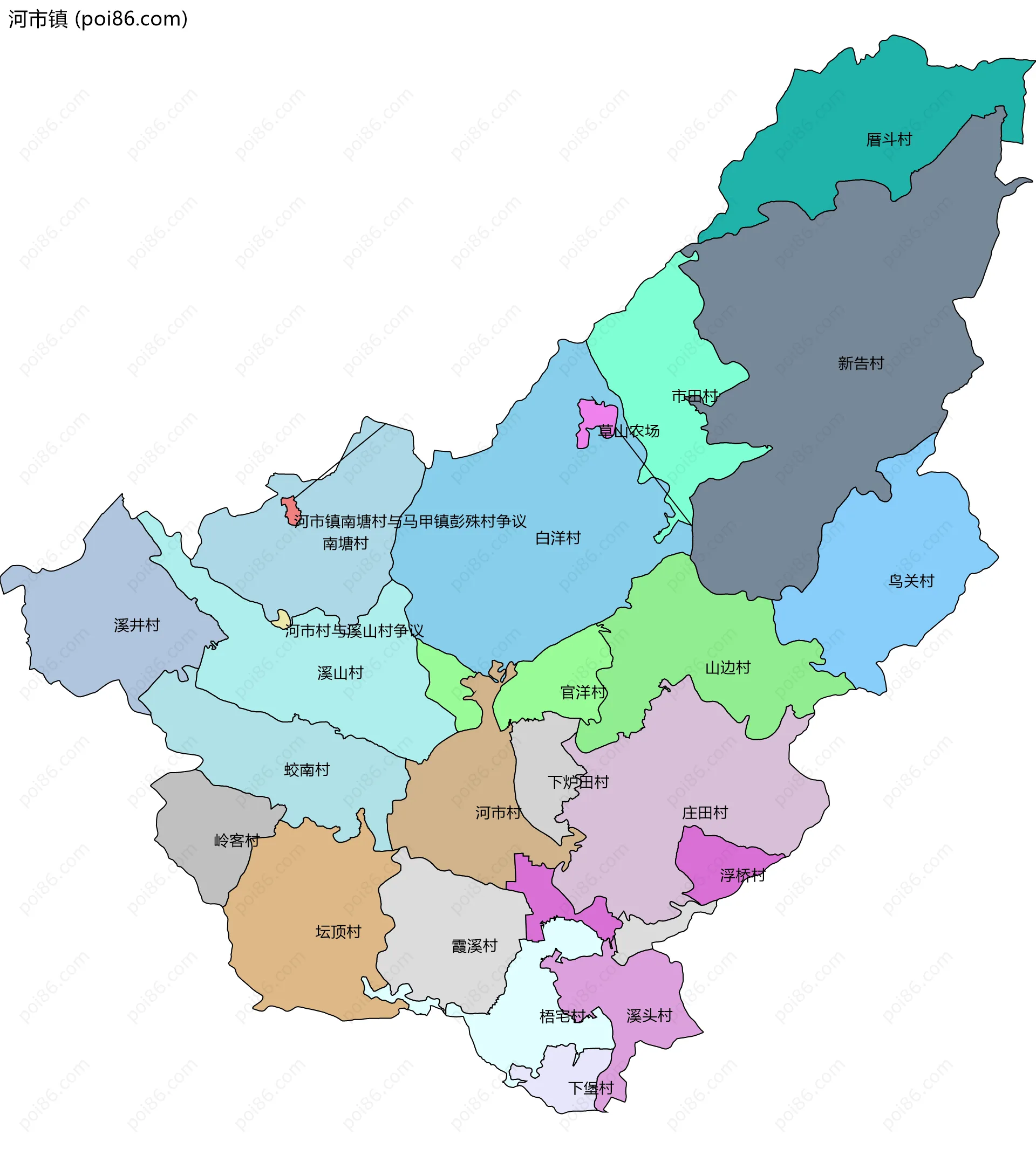 河市镇边界地图(五级行政区划)