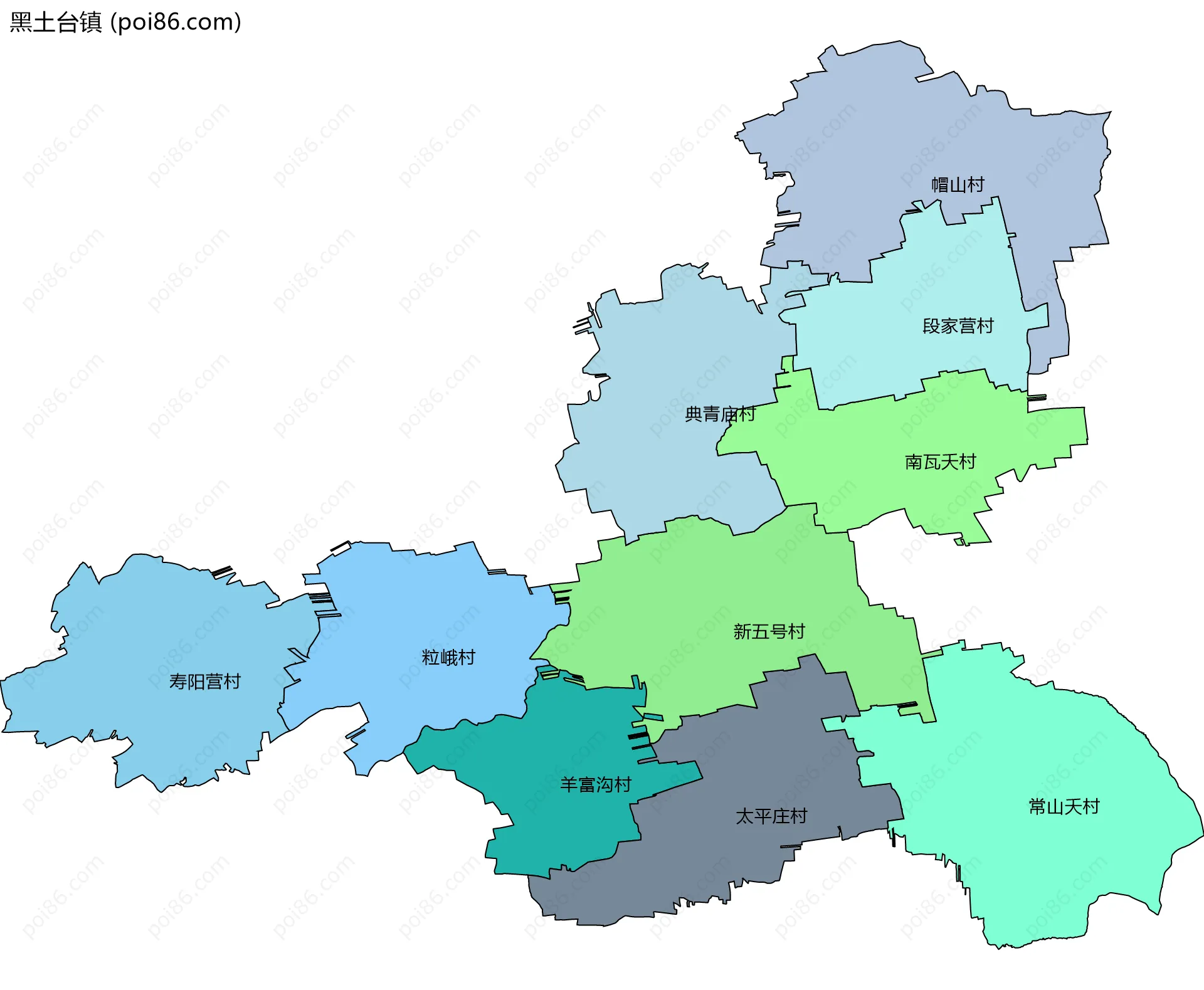 黑土台镇边界地图(五级行政区划)
