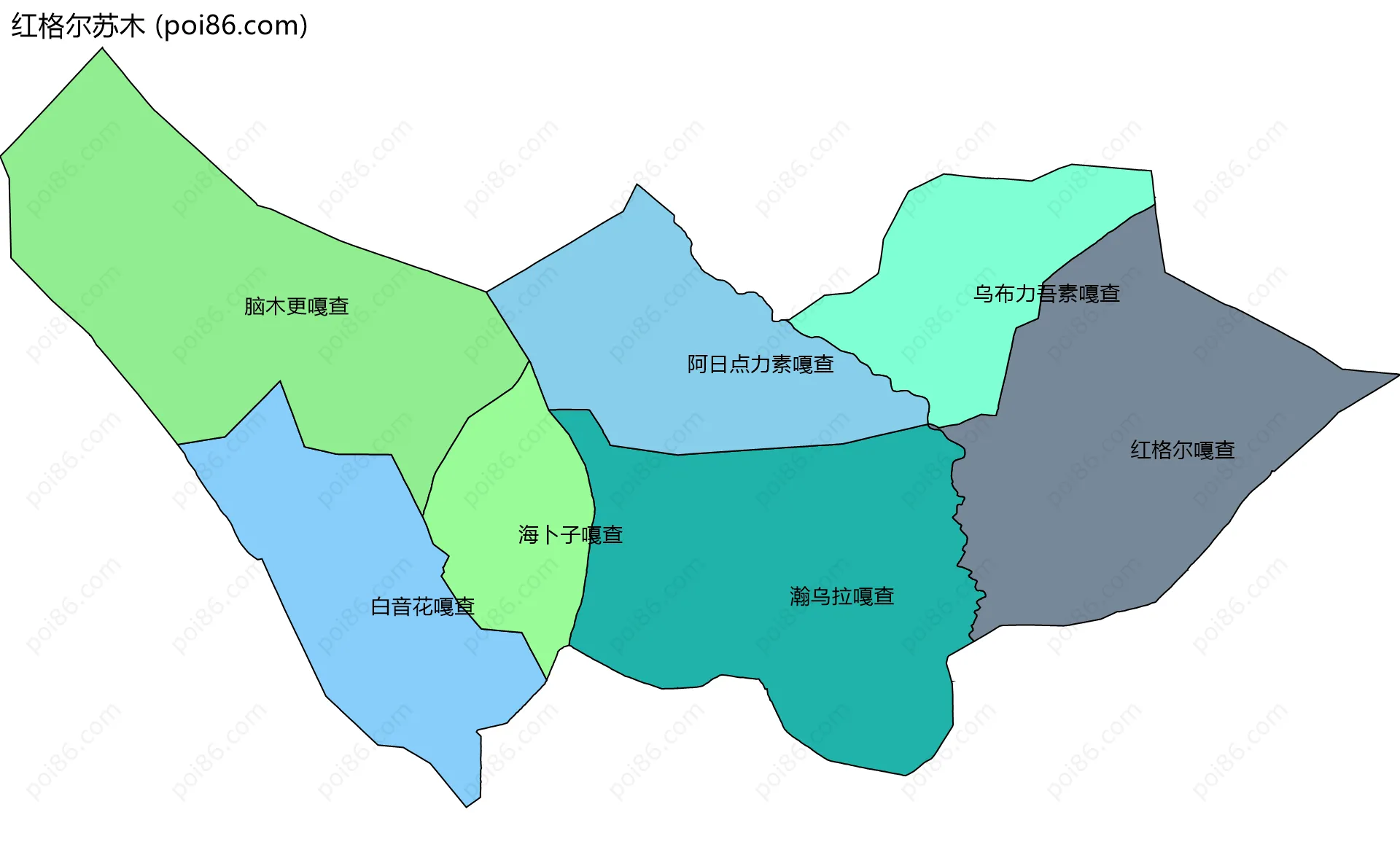 红格尔苏木边界地图(五级行政区划)