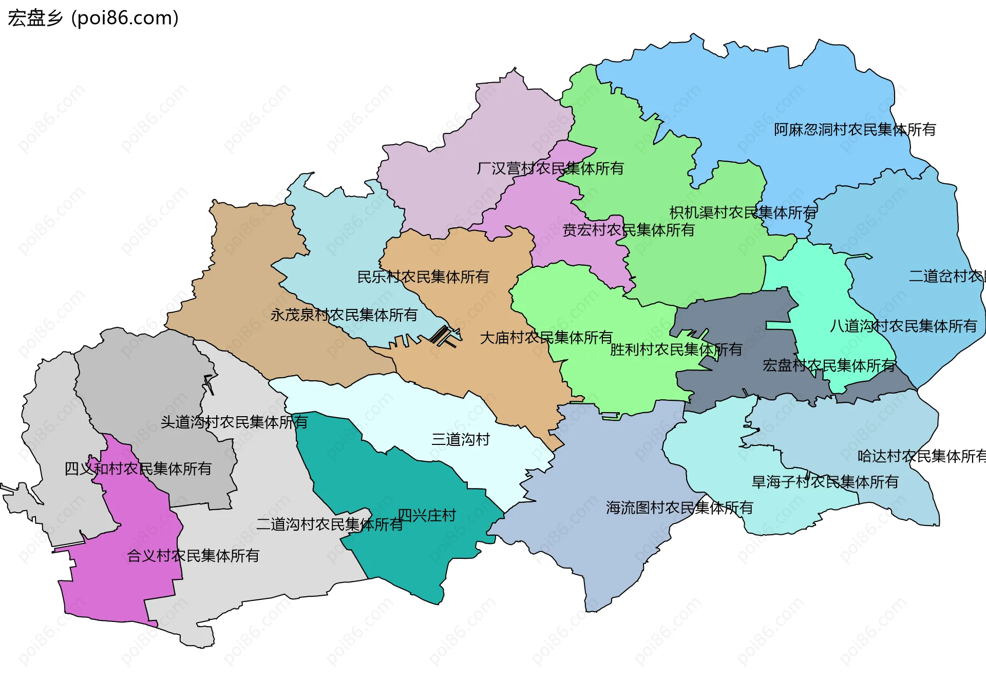 宏盘乡边界地图(五级行政区划)
