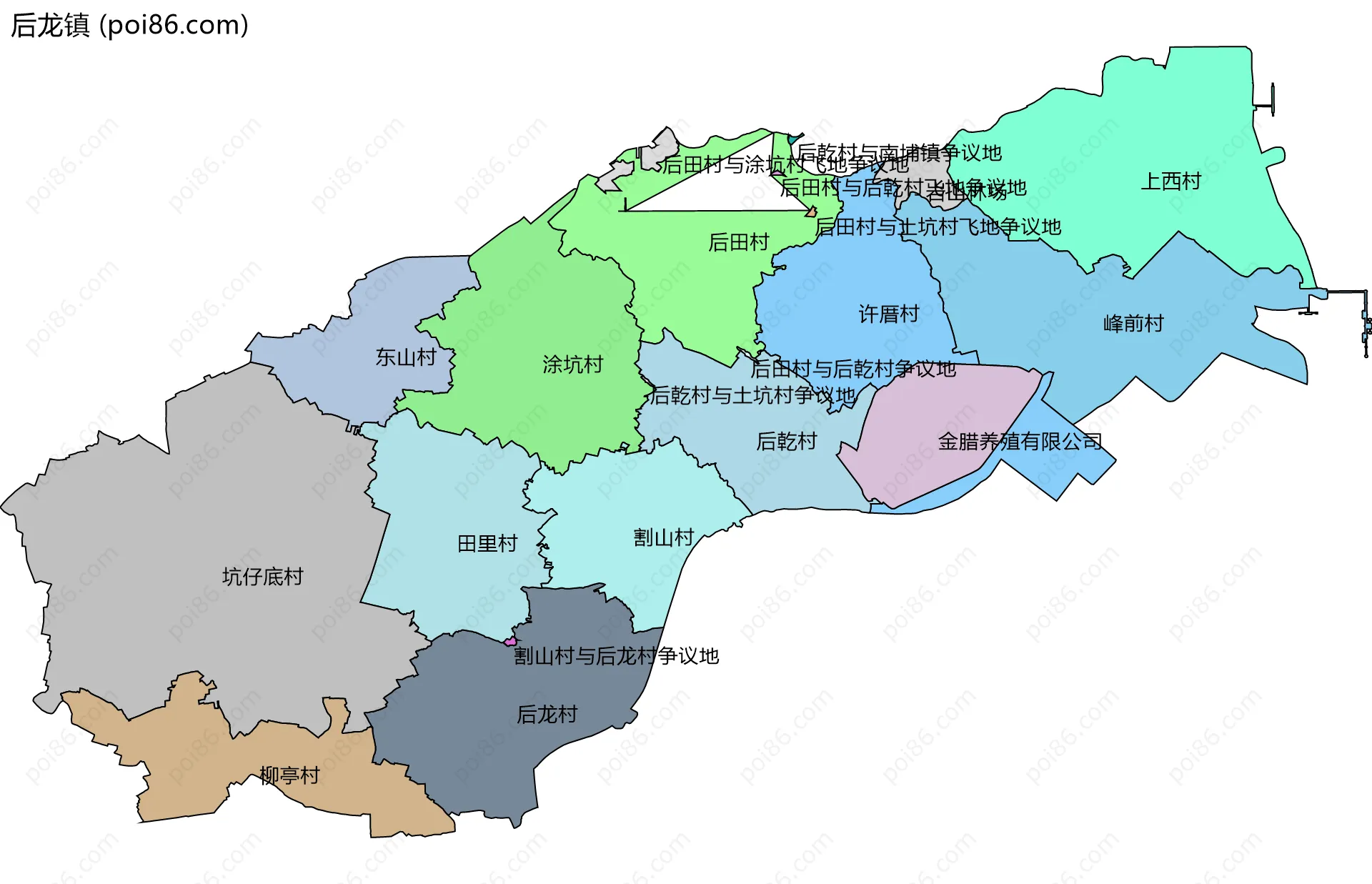 后龙镇边界地图(五级行政区划)