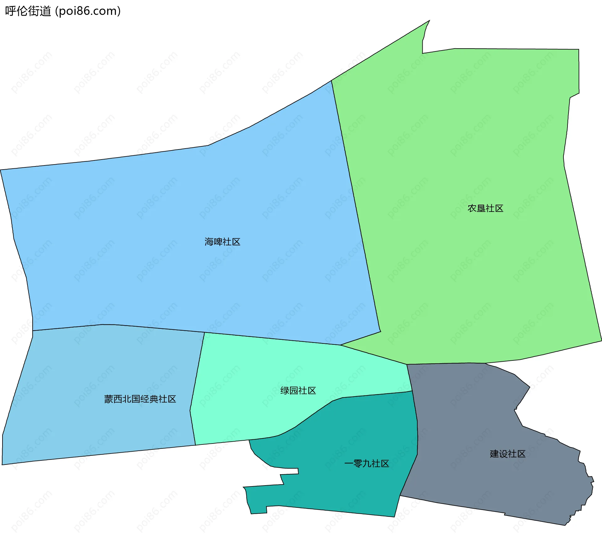 呼伦街道边界地图(五级行政区划)