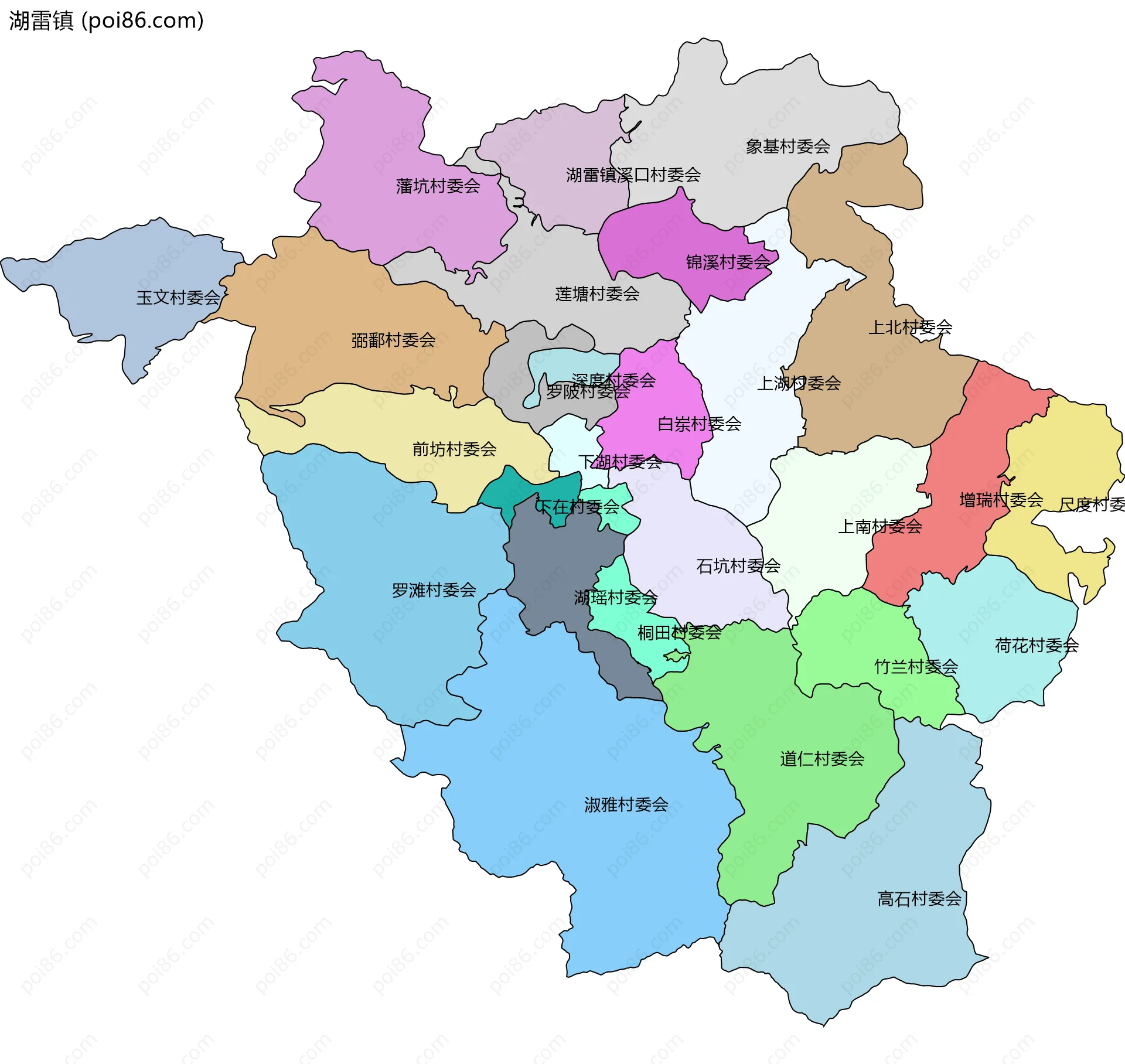 湖雷镇边界地图(五级行政区划)
