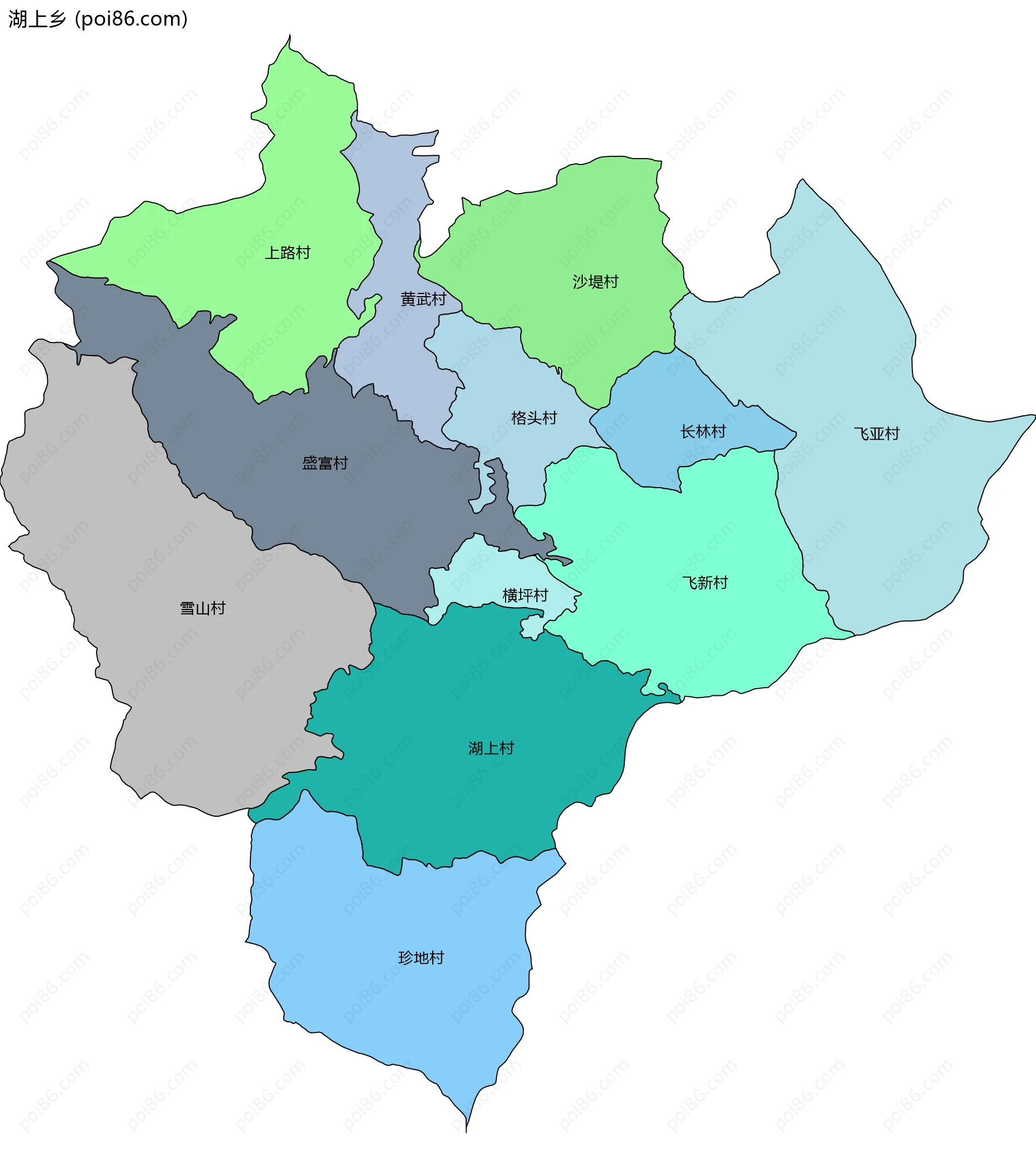 湖上乡边界地图(五级行政区划)