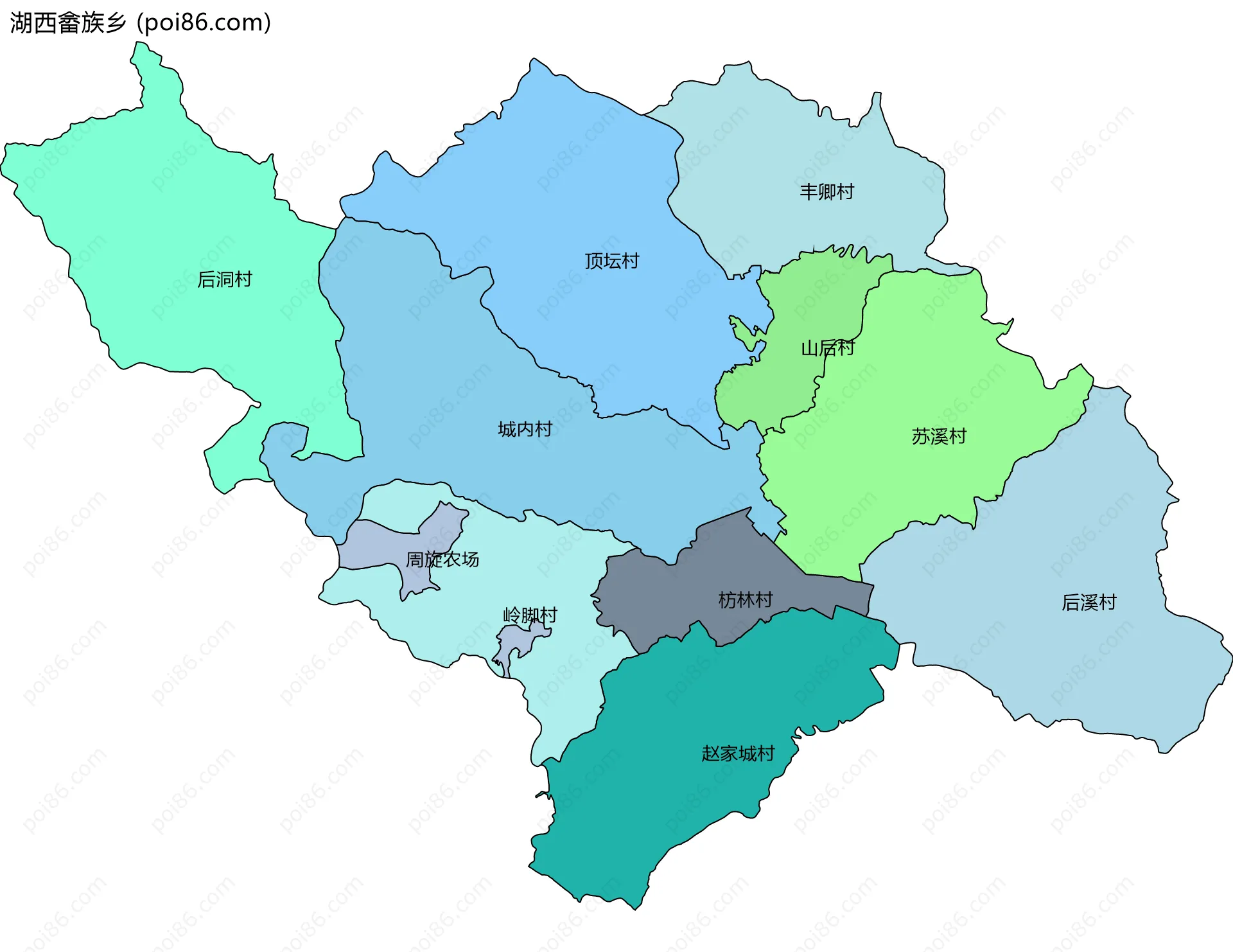 湖西畲族乡边界地图(五级行政区划)