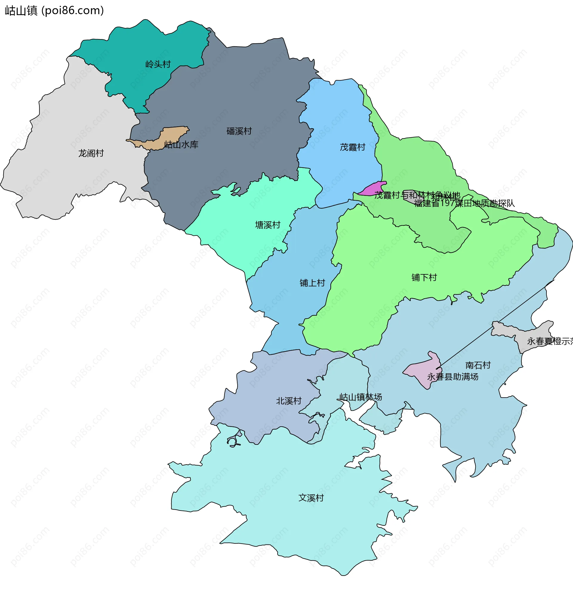 岵山镇边界地图(五级行政区划)