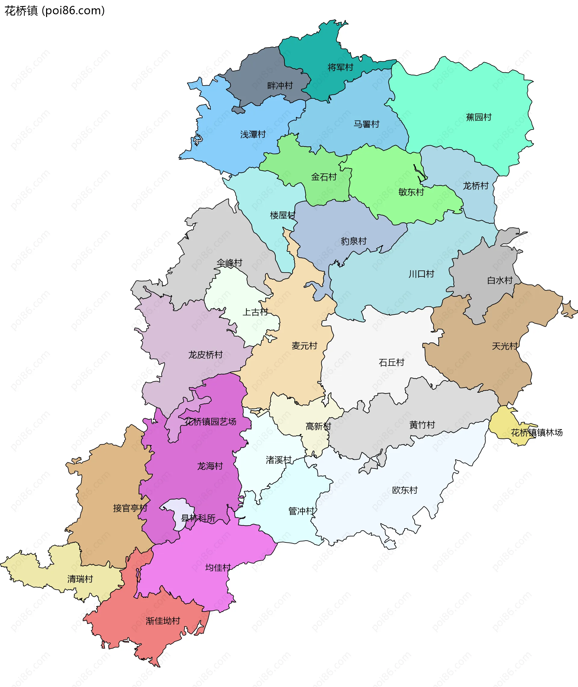 花桥镇边界地图(五级行政区划)