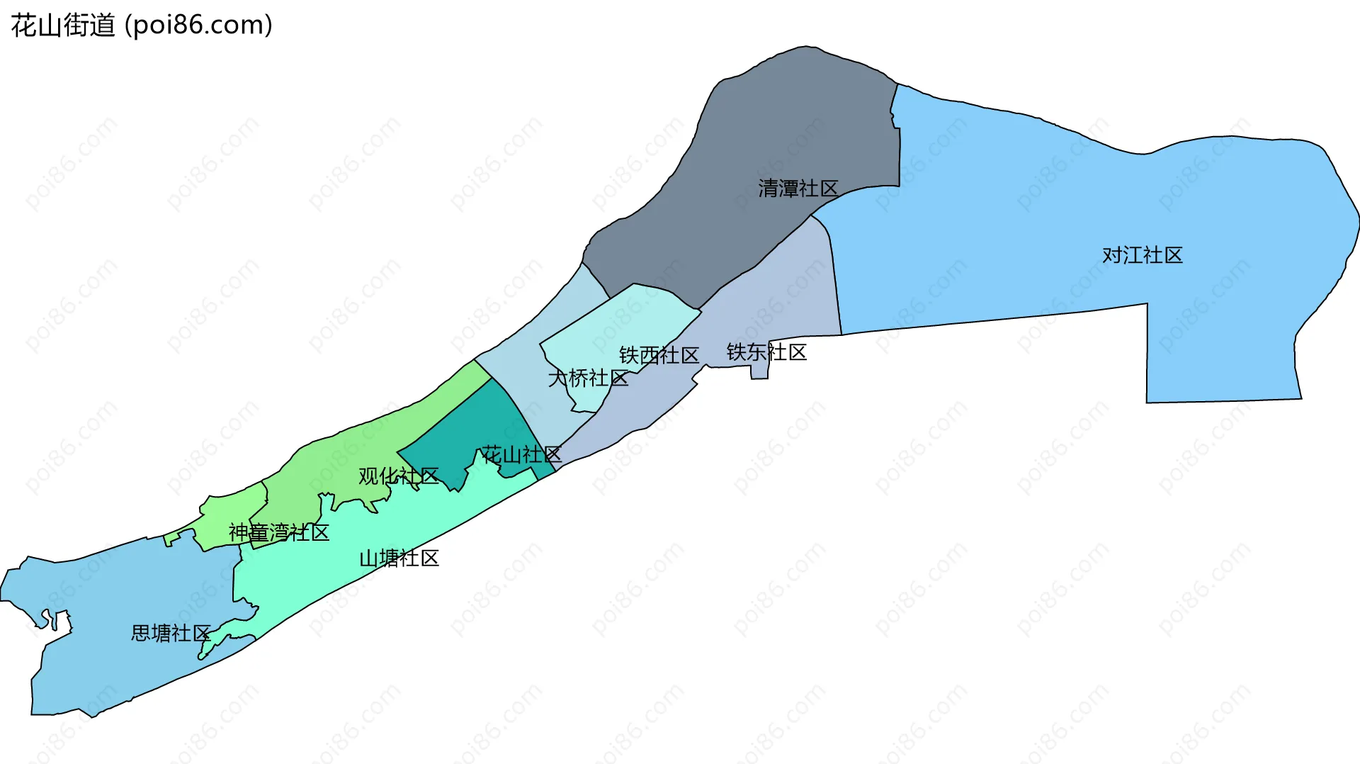 花山街道边界地图(五级行政区划)