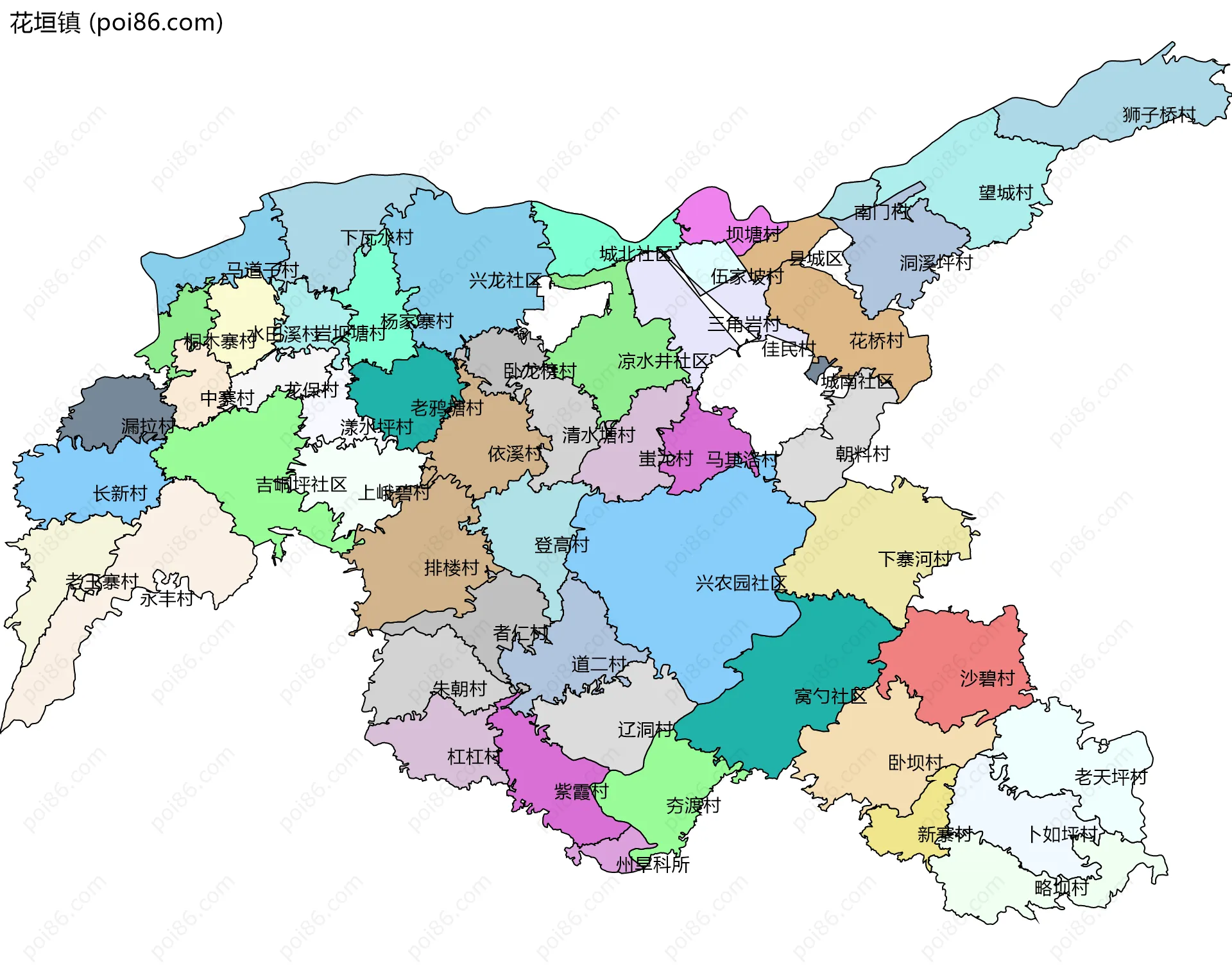 花垣镇边界地图(五级行政区划)