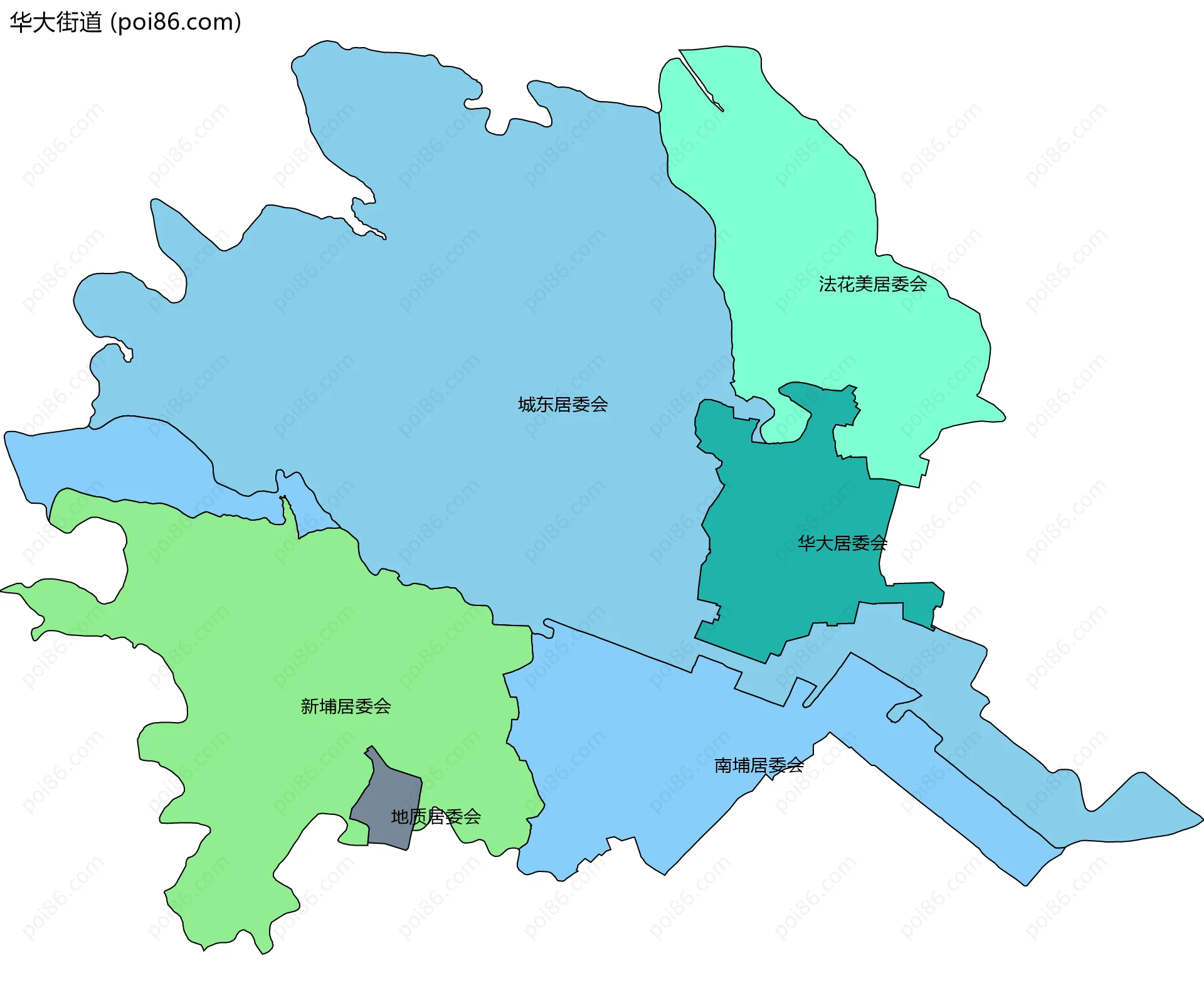 华大街道边界地图(五级行政区划)