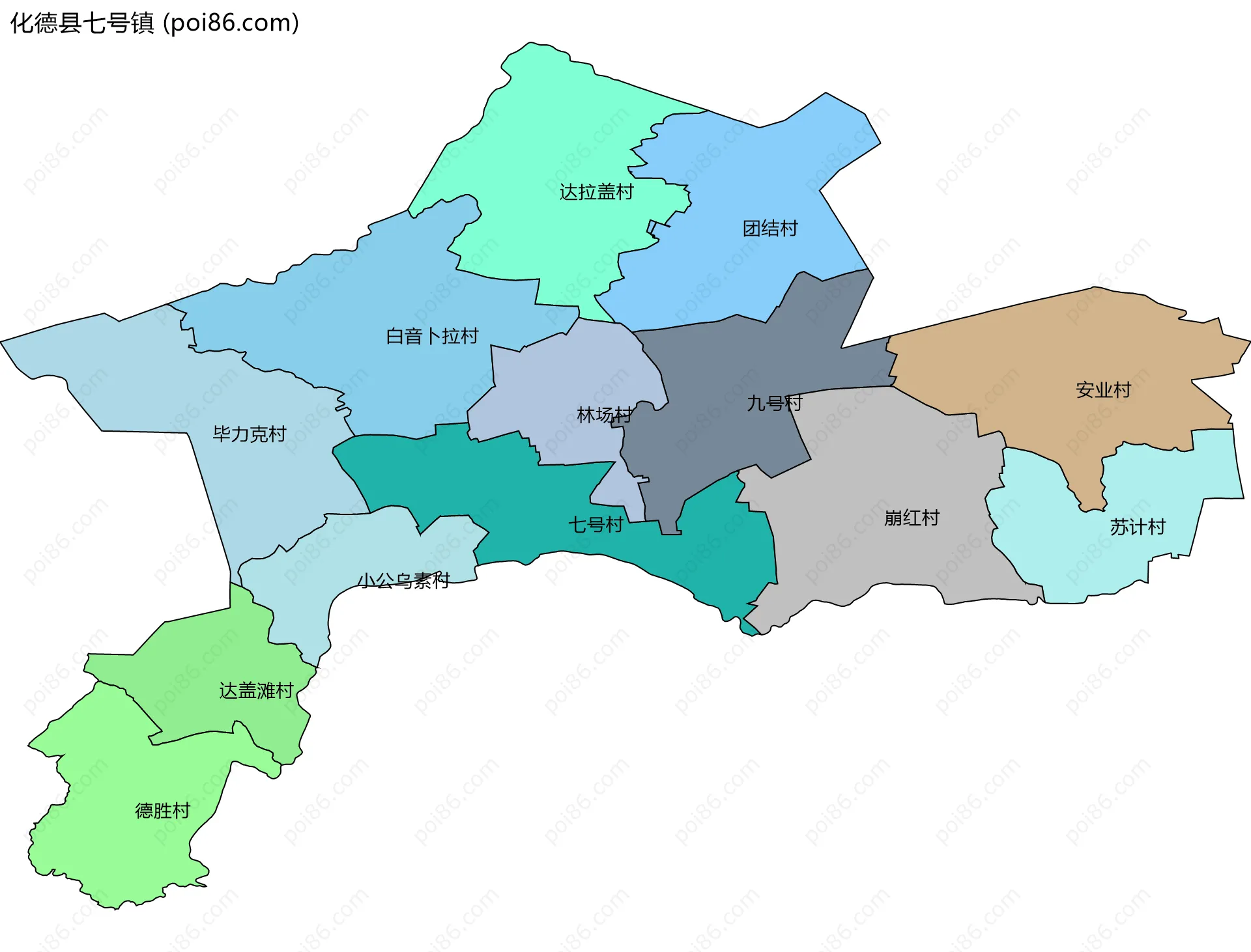 化德县七号镇边界地图(五级行政区划)