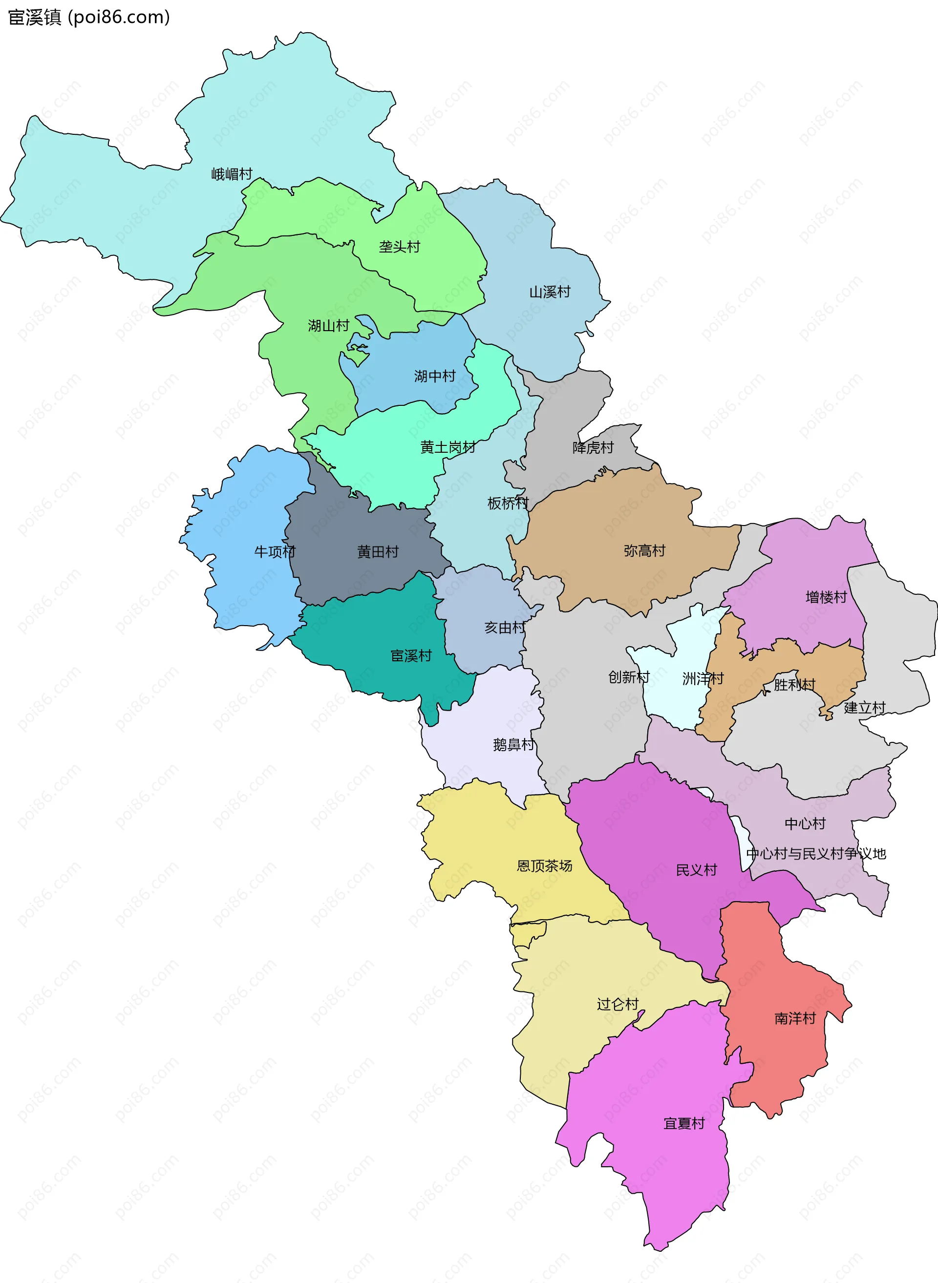 宦溪镇边界地图(五级行政区划)