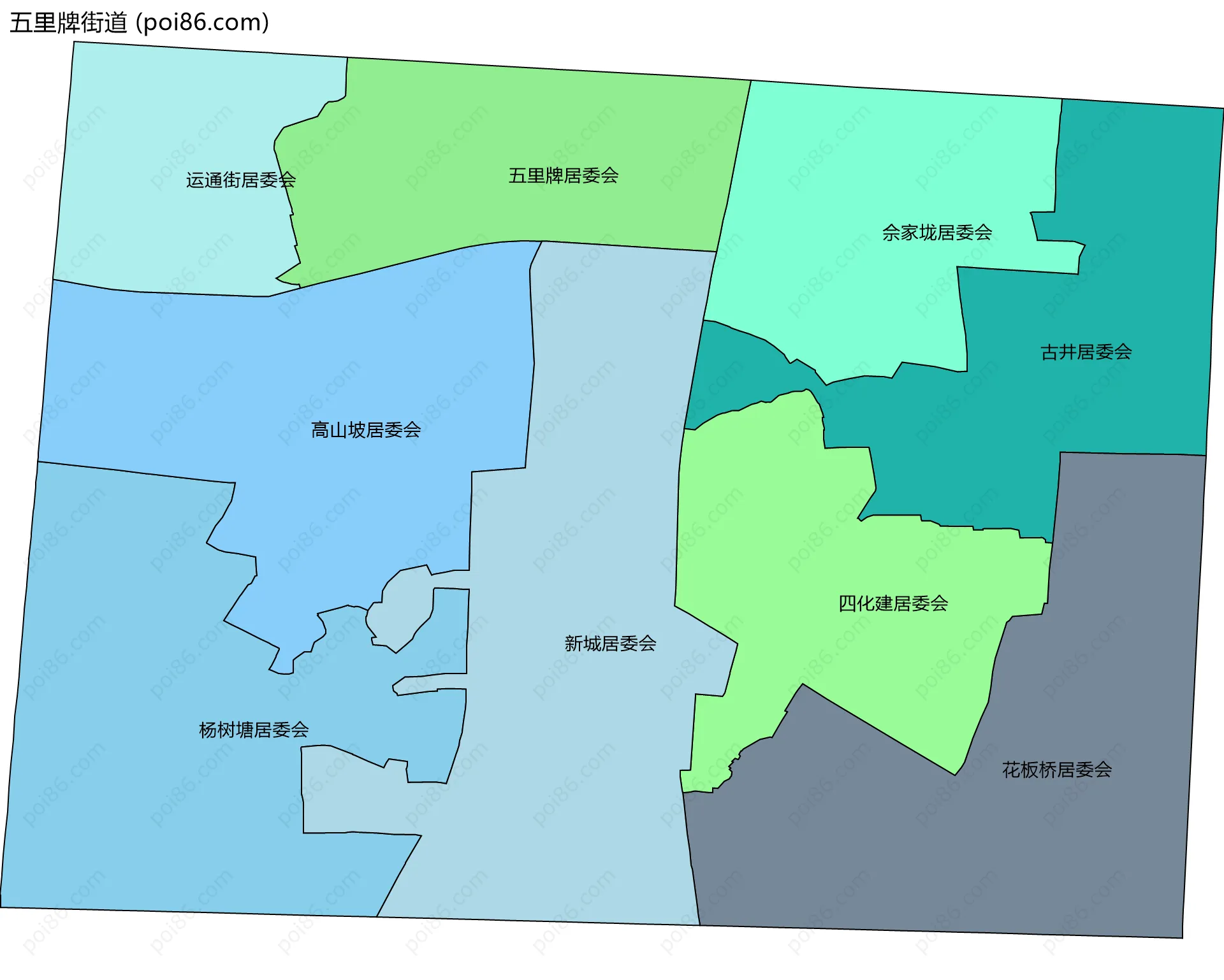 五里牌街道边界地图(五级行政区划)