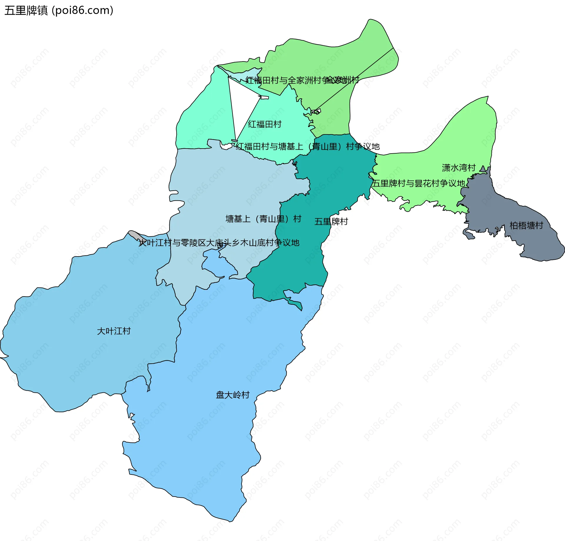 五里牌镇边界地图(五级行政区划)
