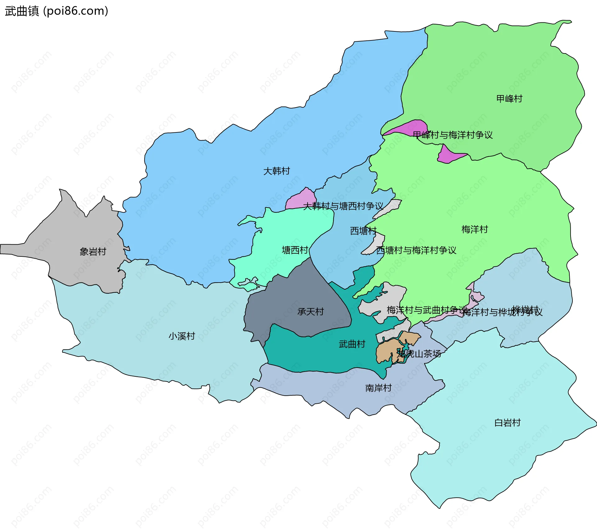 武曲镇边界地图(五级行政区划)