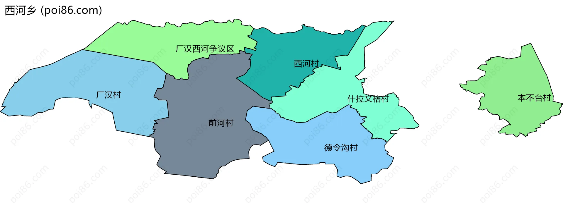 西河乡边界地图(五级行政区划)