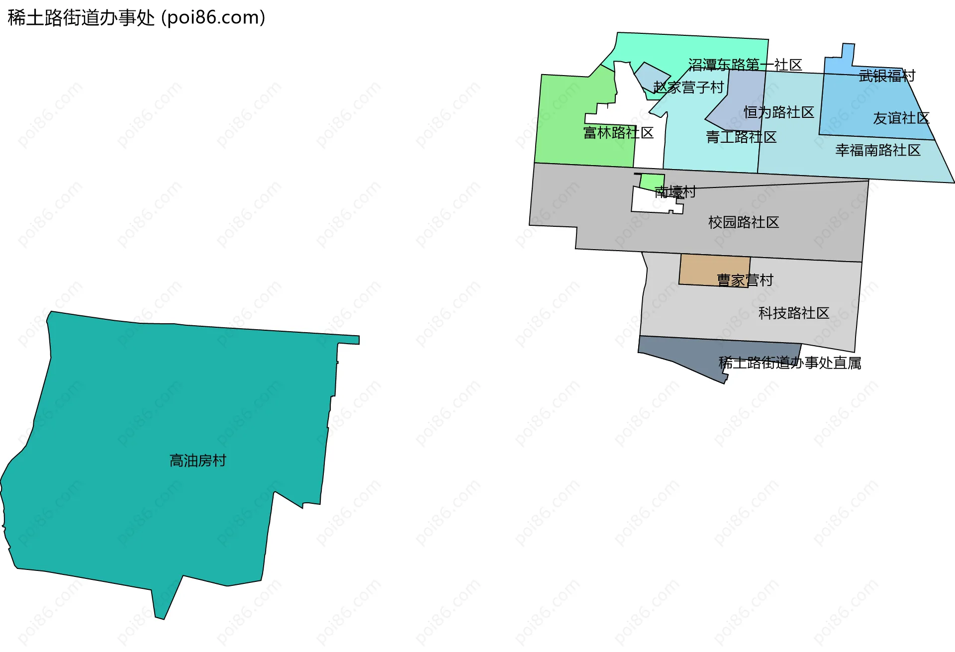 稀土路街道办事处边界地图(五级行政区划)