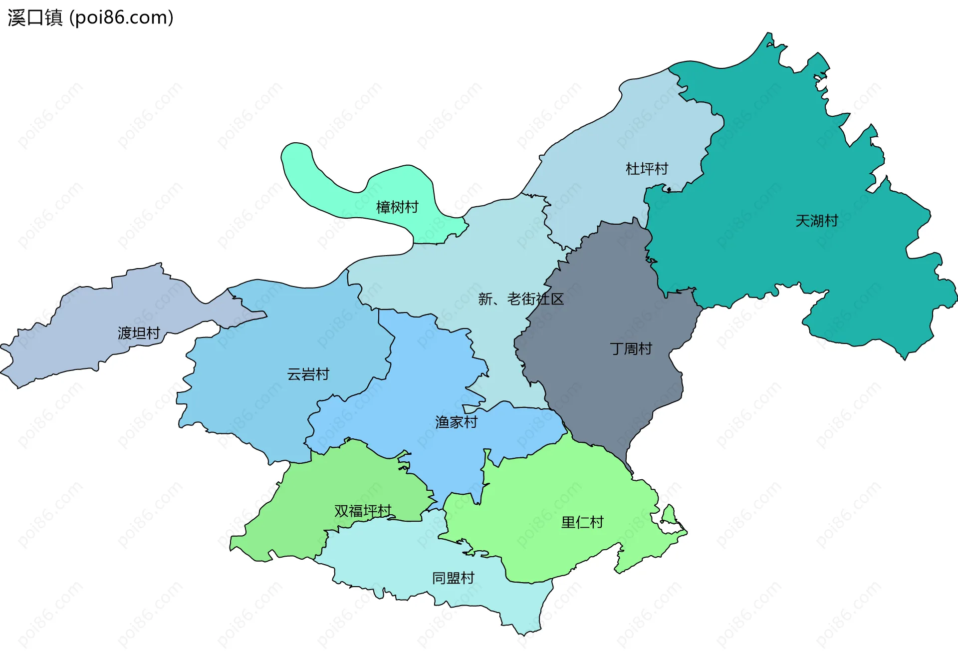 溪口镇边界地图(五级行政区划)