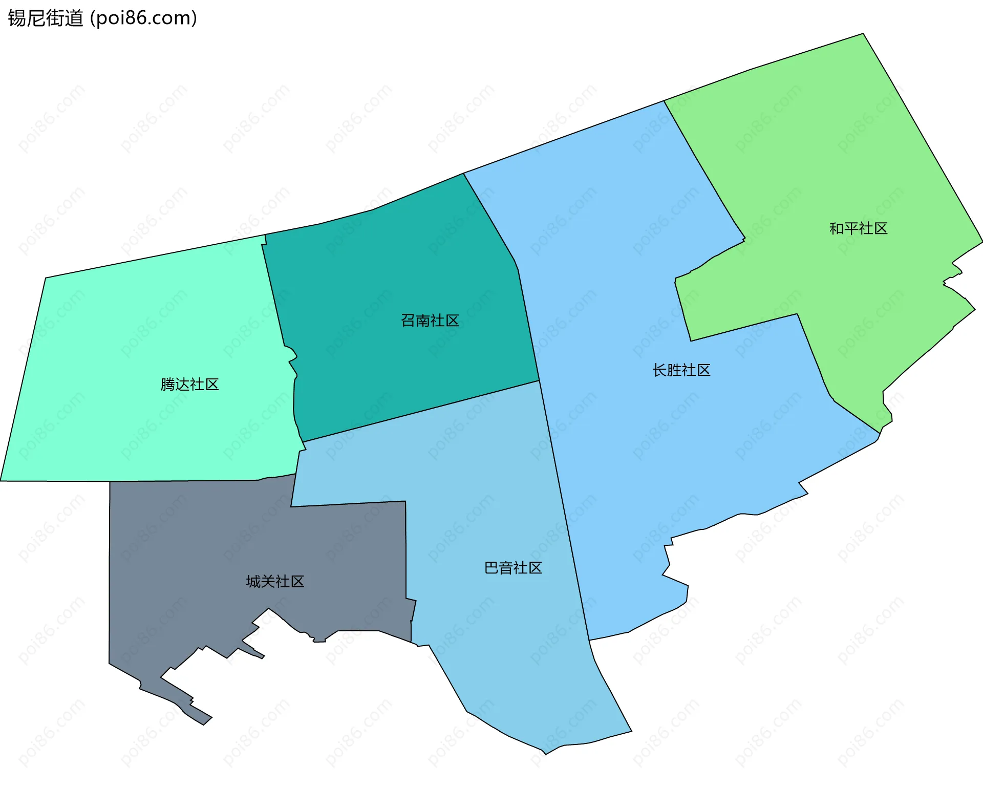 锡尼街道边界地图(五级行政区划)