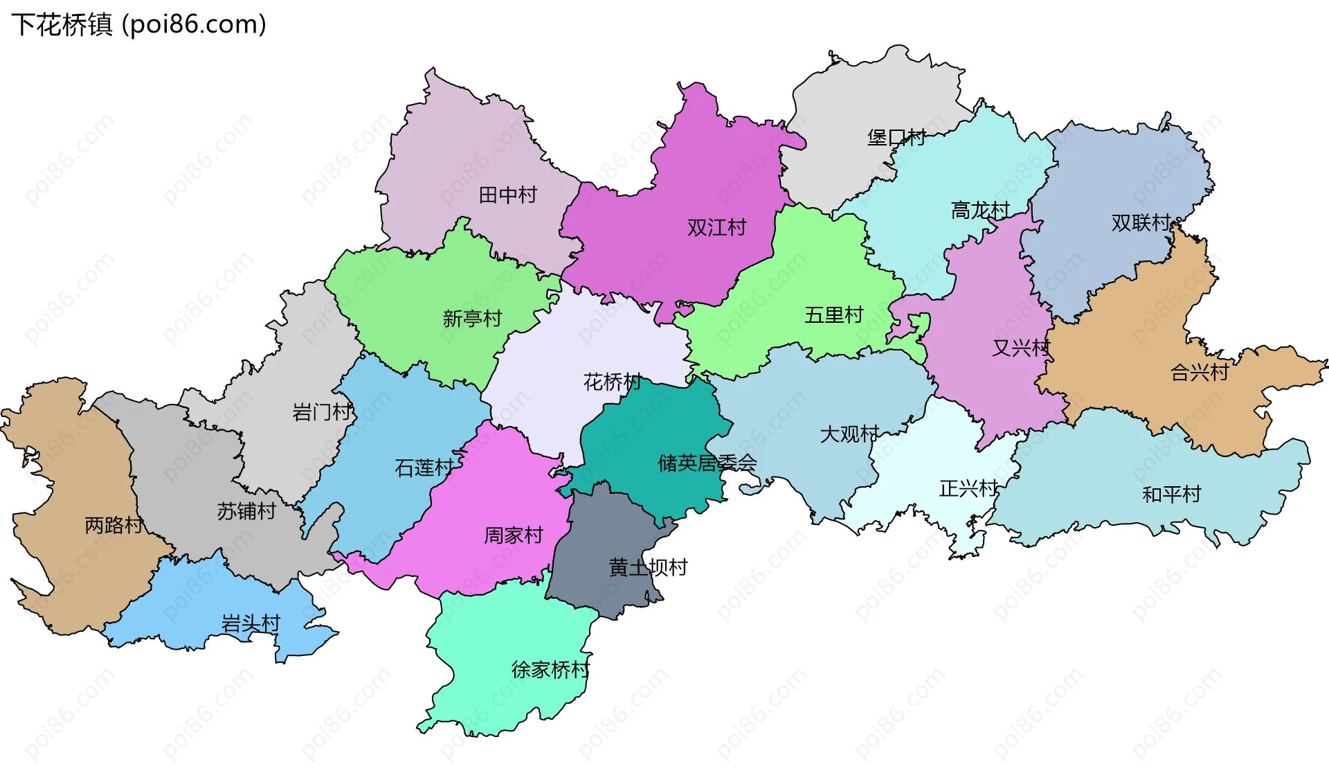 下花桥镇边界地图(五级行政区划)