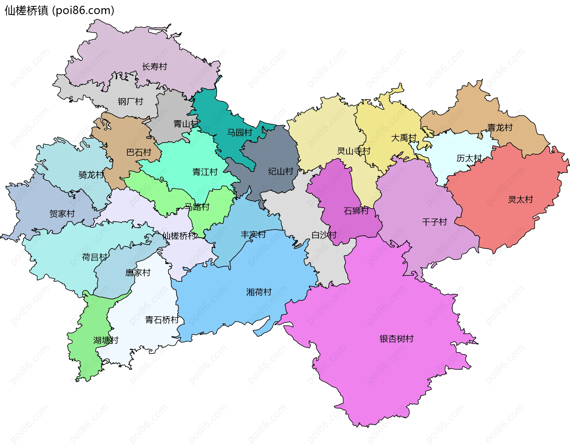 仙槎桥镇边界地图(五级行政区划)