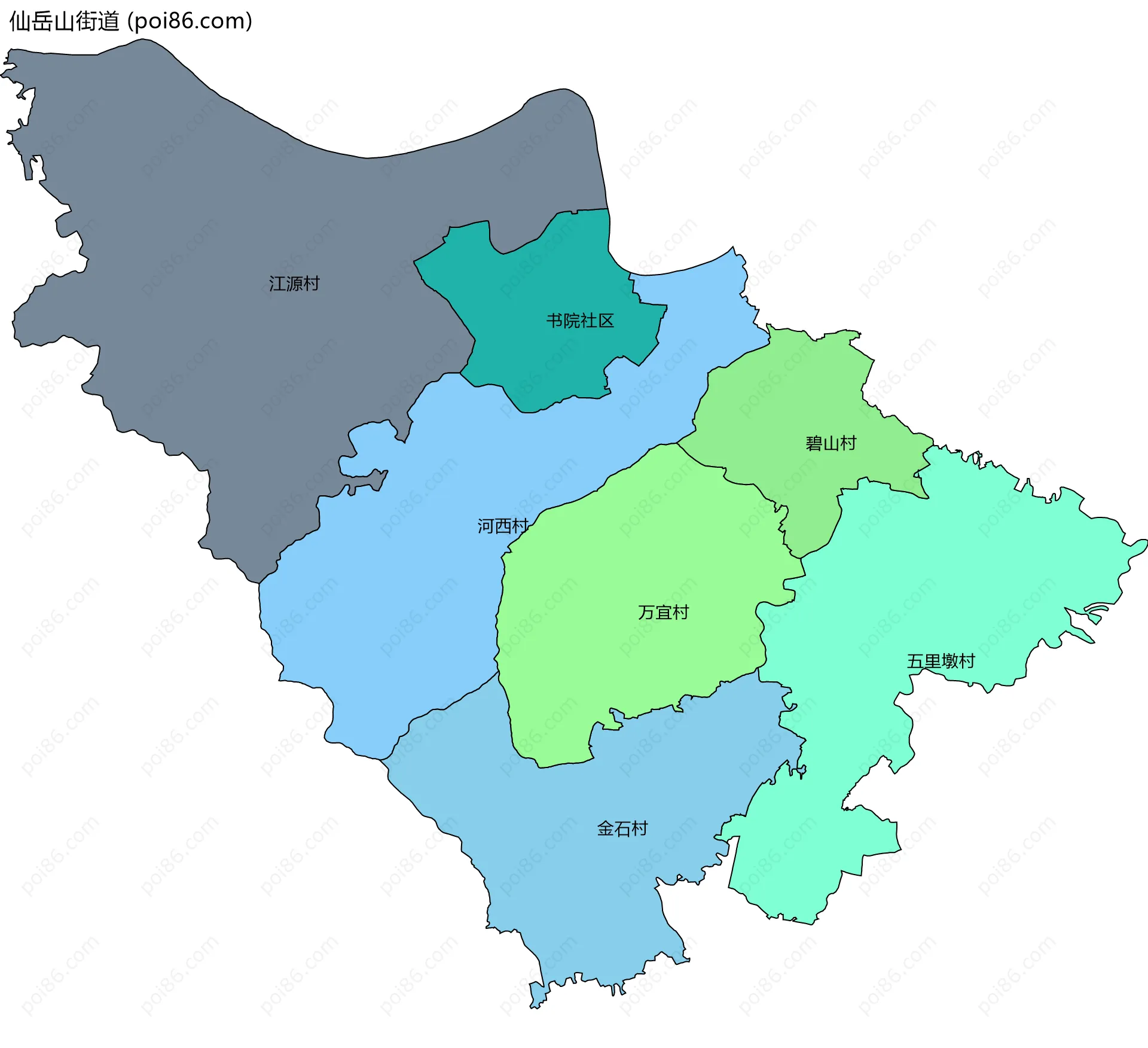 仙岳山街道边界地图(五级行政区划)